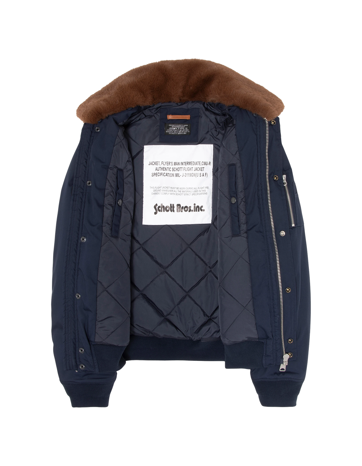 Blouson pilote bleu marine avec col imitation fausse fourrure amovible-6