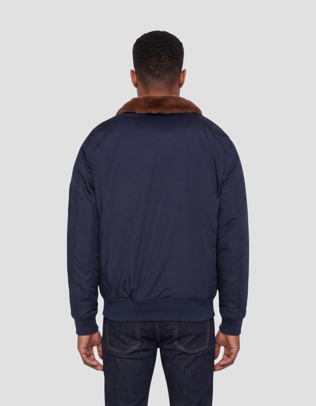 Blouson pilote bleu marine avec col imitation fausse fourrure amovible