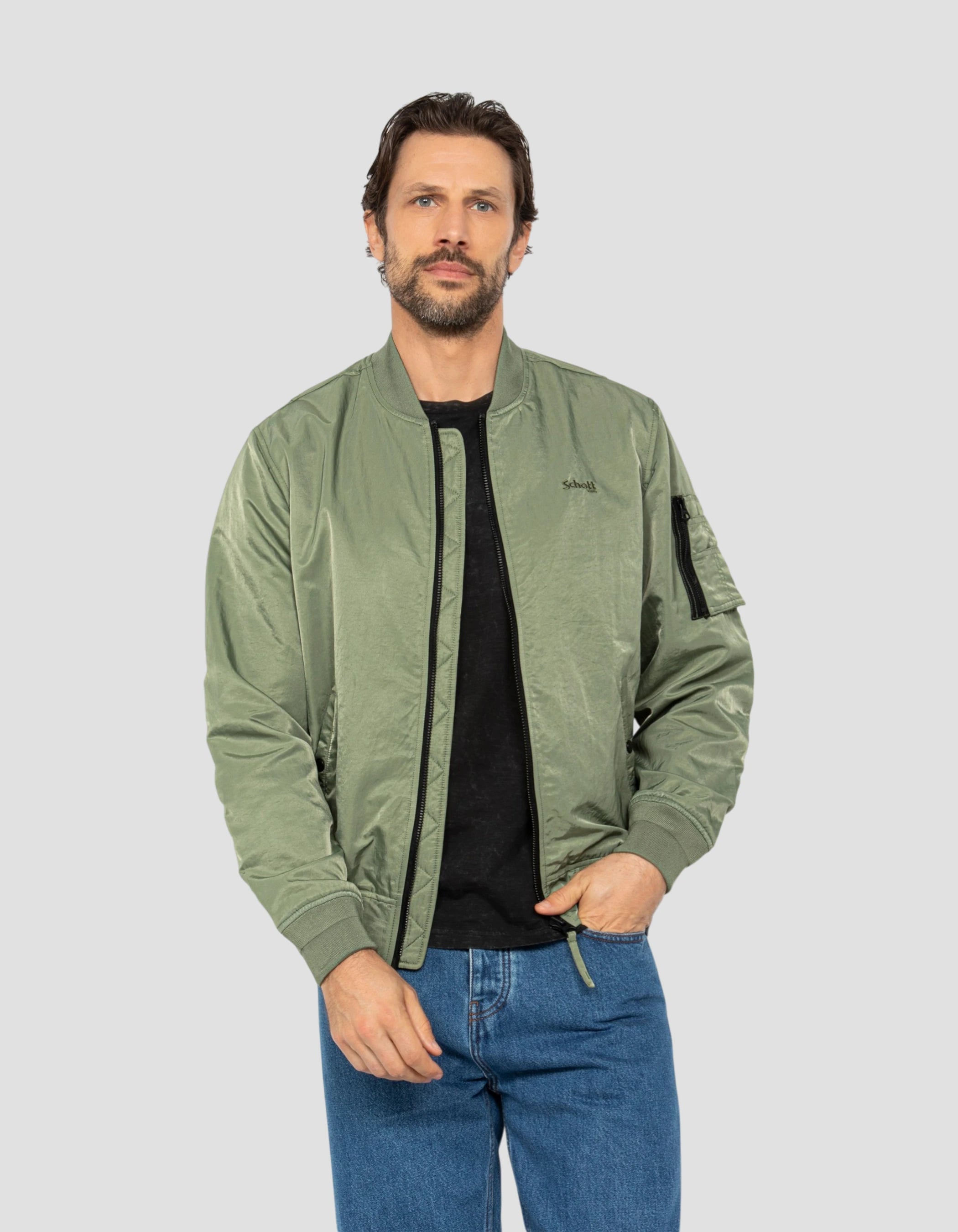 Bomber sage kaki léger déperlant effet froissé-4