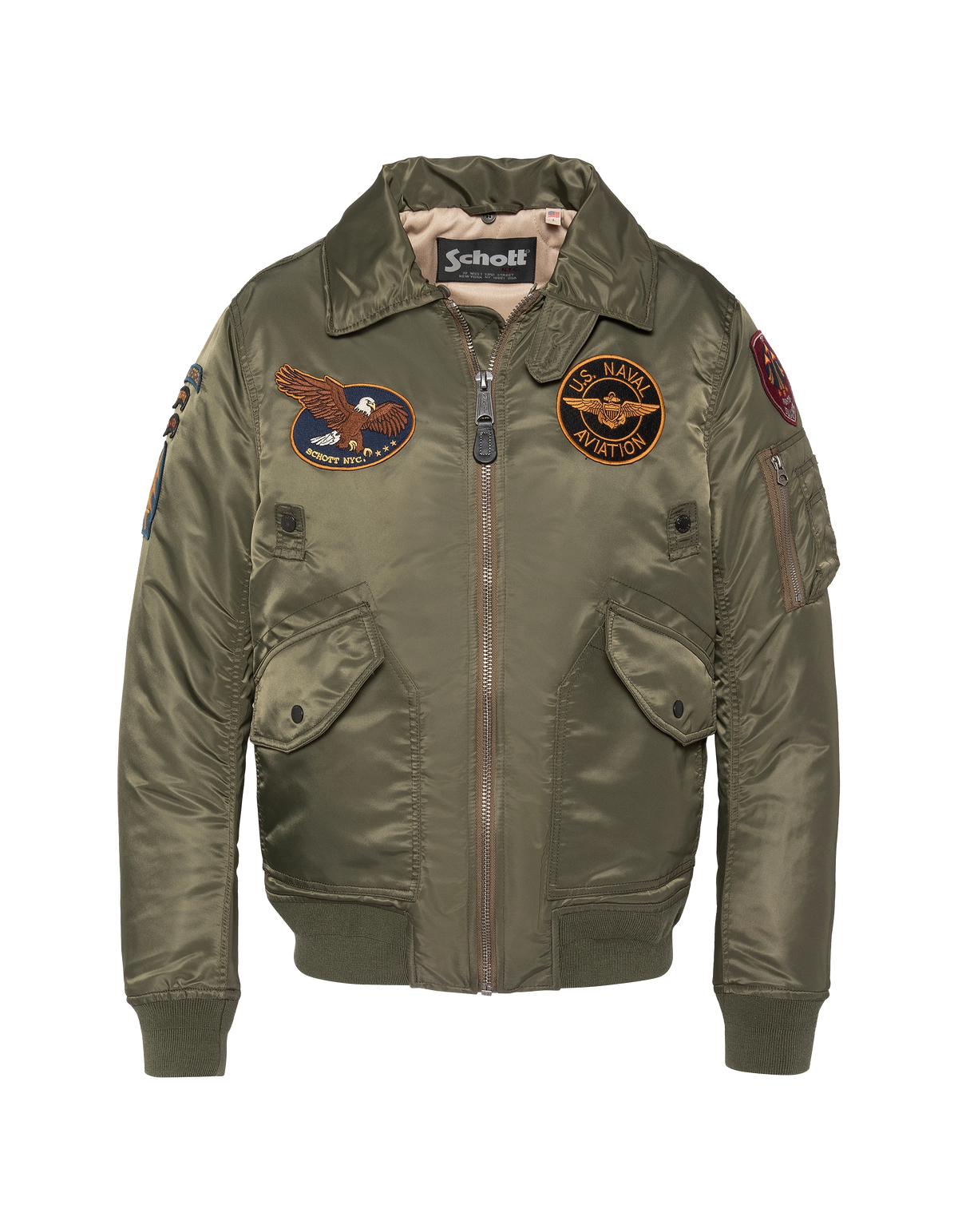Khakifarbene Pilotenjacke mit Armeeabzeichen-8