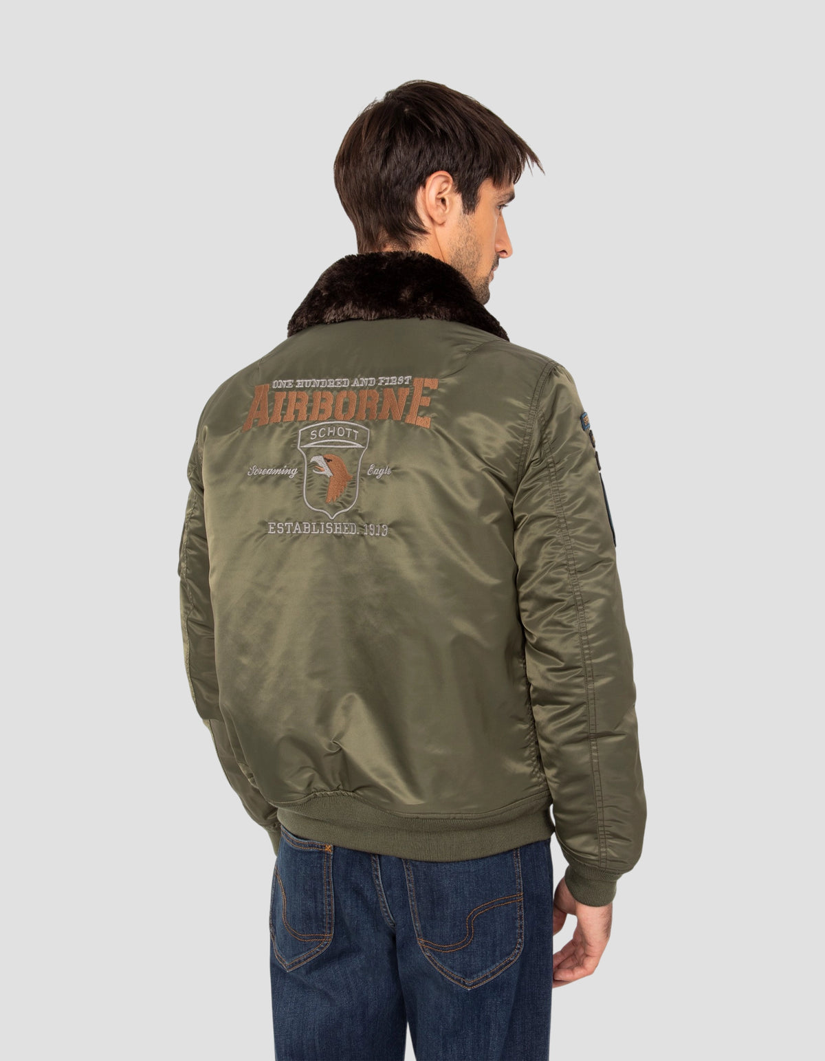 Khakifarbene Pilotenjacke mit Armeeabzeichen-7