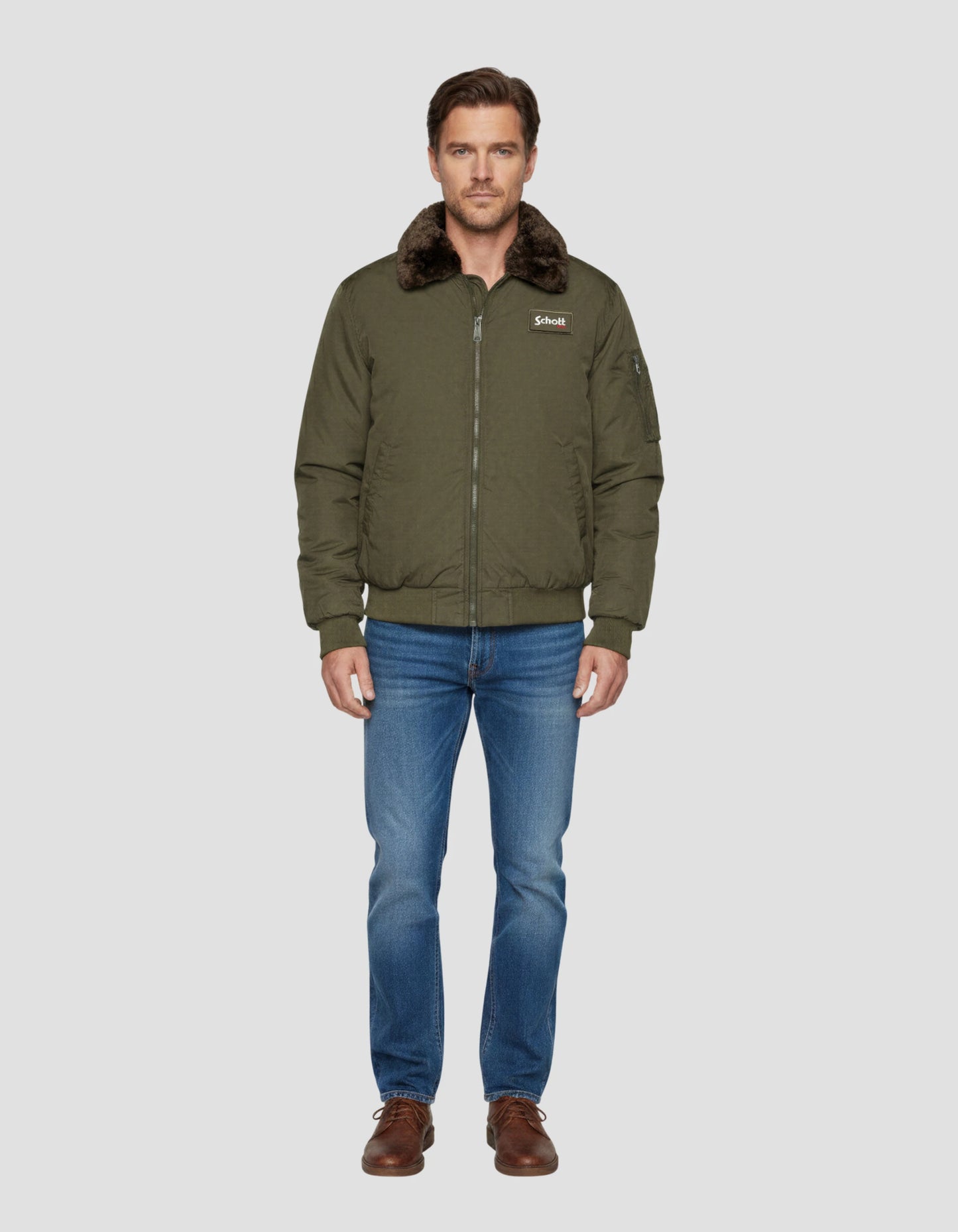 Blouson kaki avec col en fausse fourrure amovible