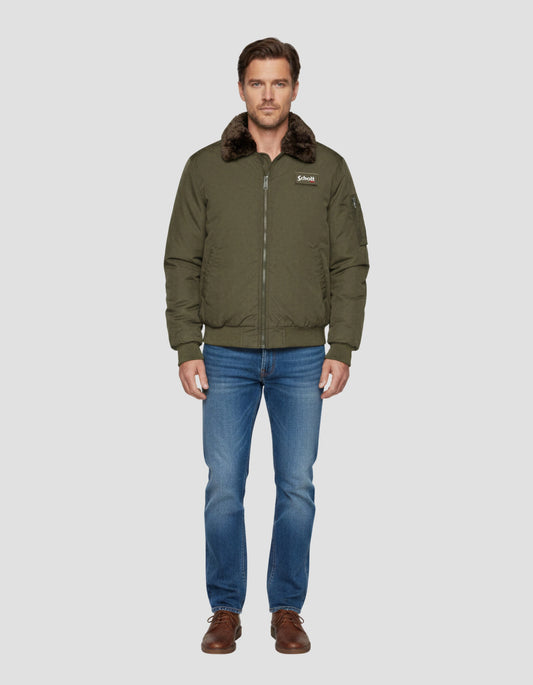 Khaki jacket with removable faux fur collar