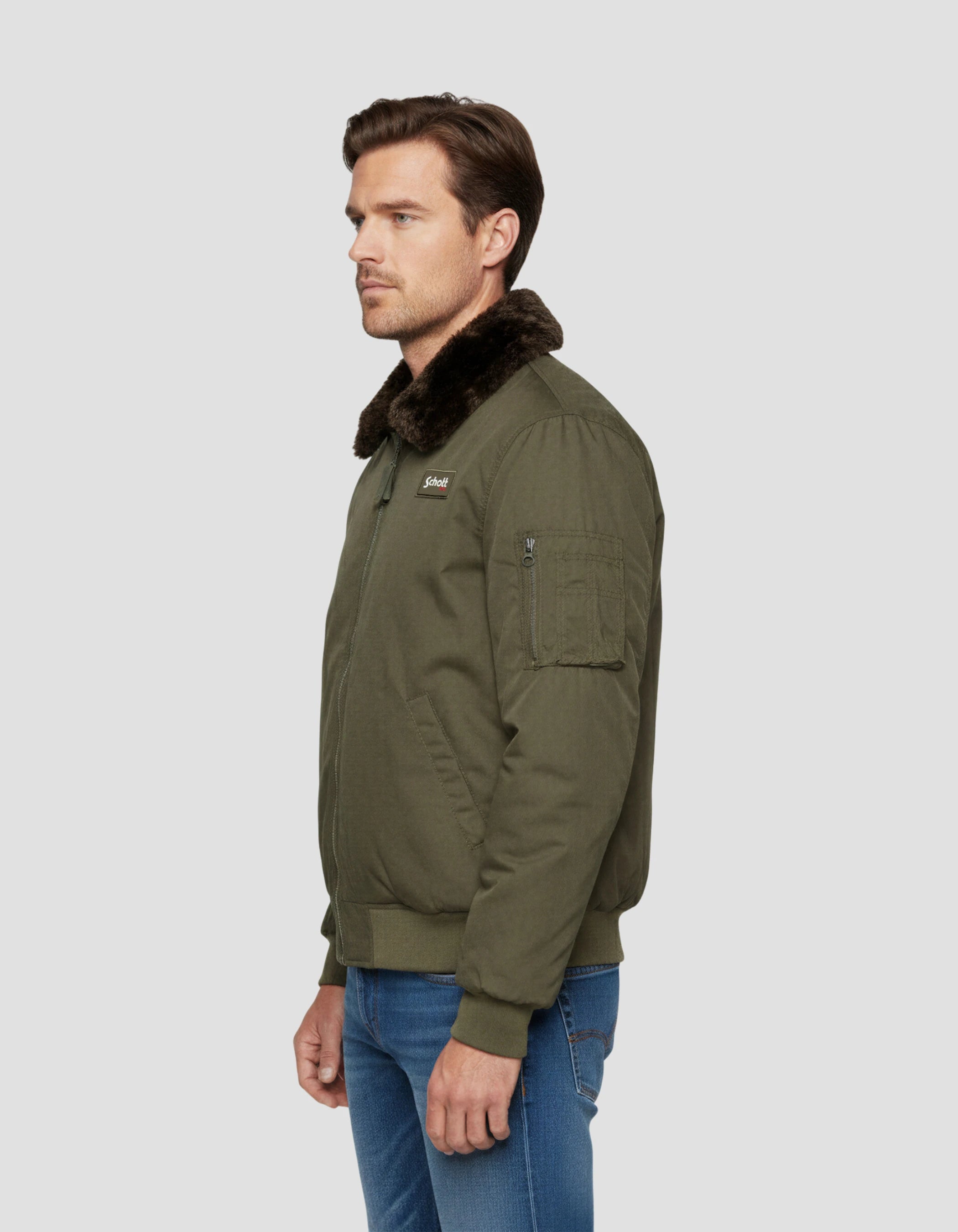Blouson kaki avec col sherpa amovible - OKLAHOMA | Schott NYC Blouson kaki avec col sherpa amovible - OKLAHOMA | Schott NYC