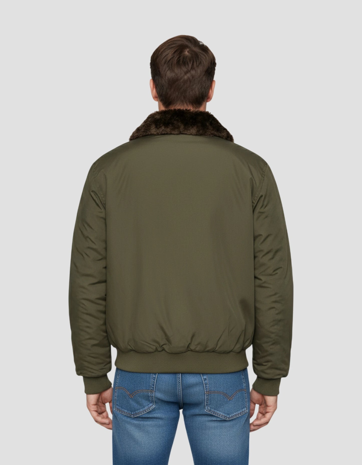 Blouson kaki avec col en fausse fourrure amovible