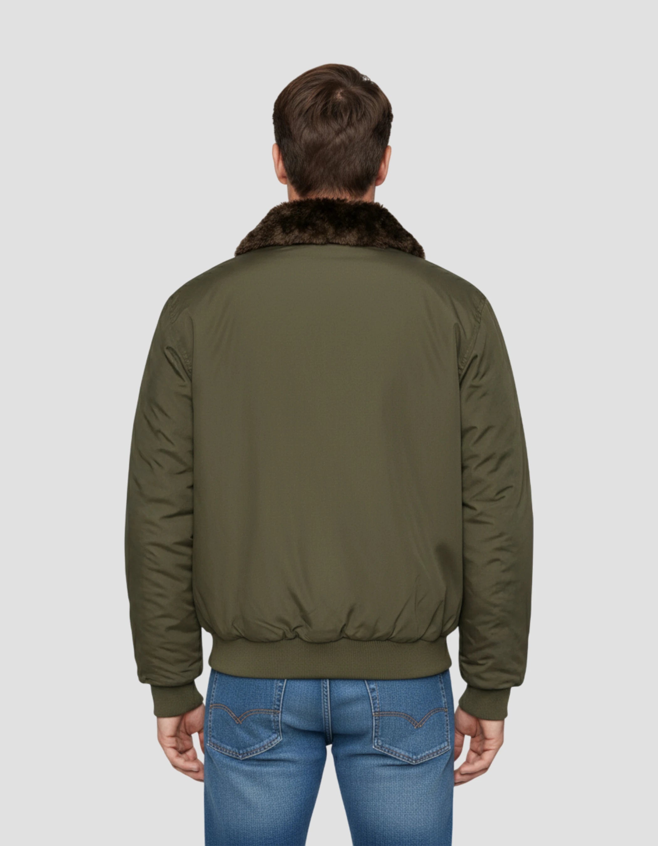 Blouson kaki avec col en fausse fourrure amovible-4