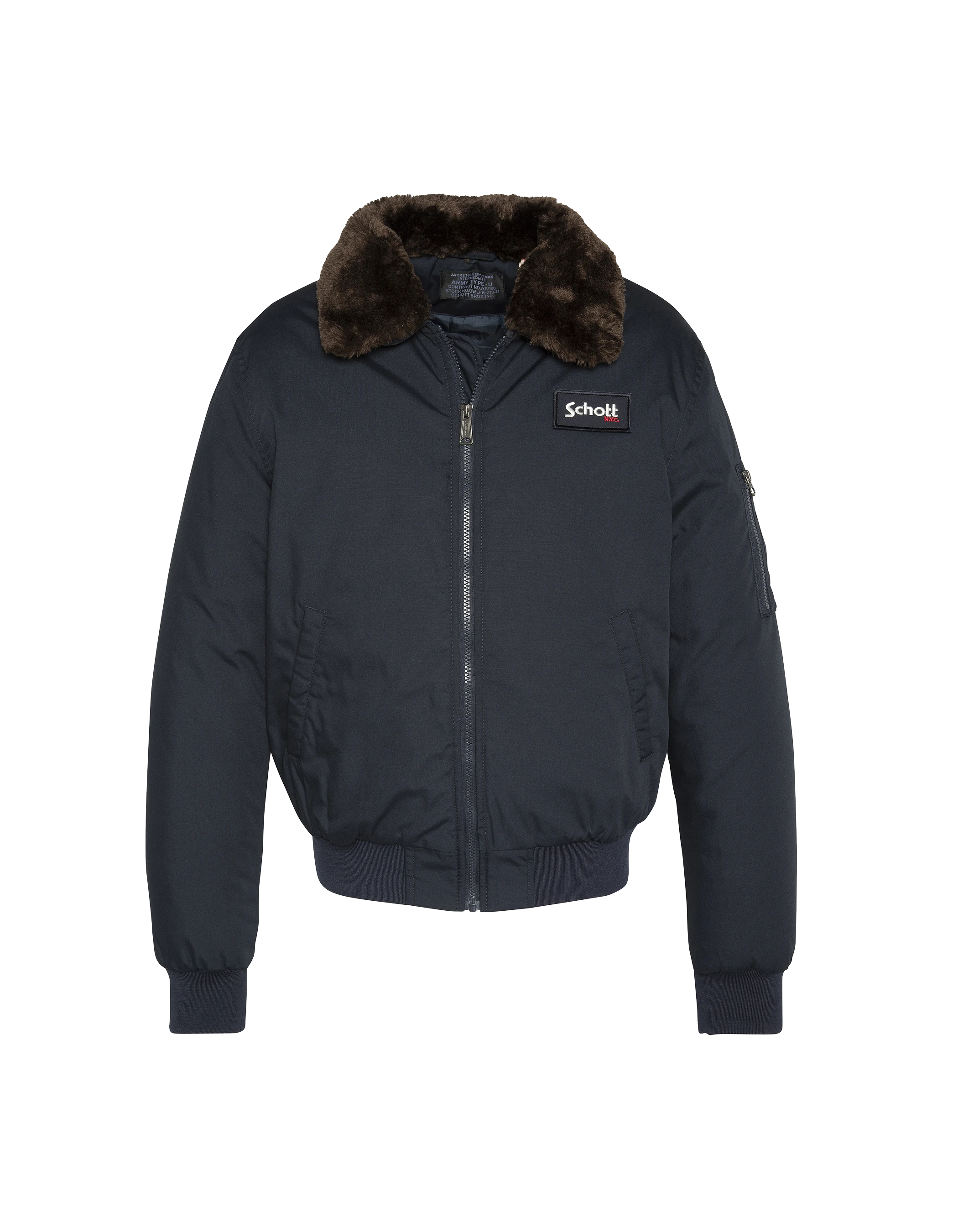 Giacca blu navy con collare in finta pelliccia rimovibile-2