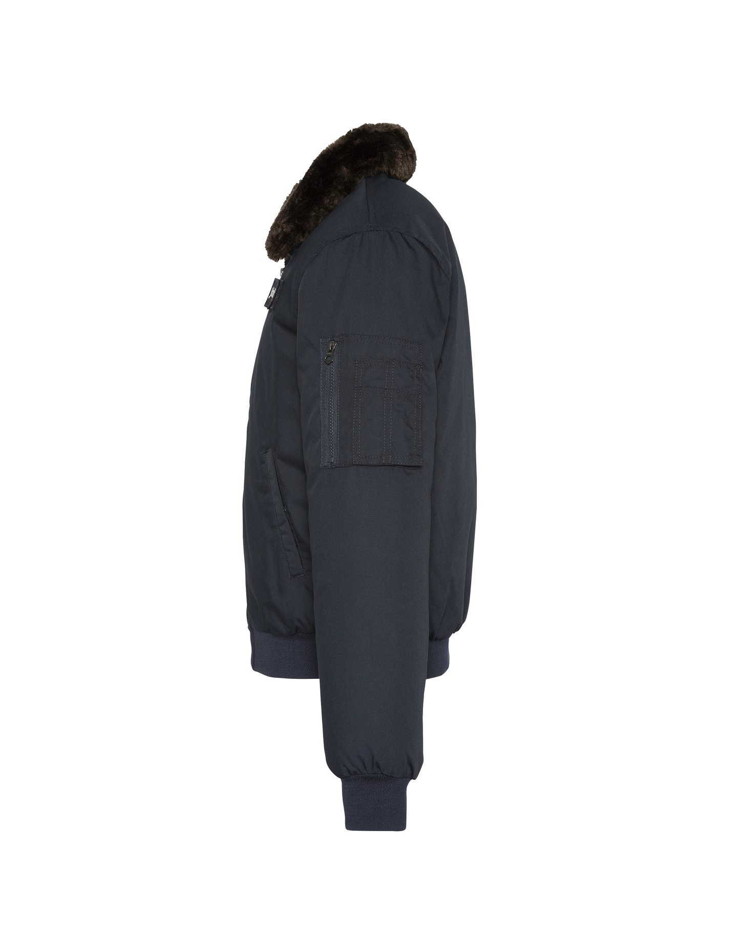 Giacca blu navy con collare in finta pelliccia rimovibile