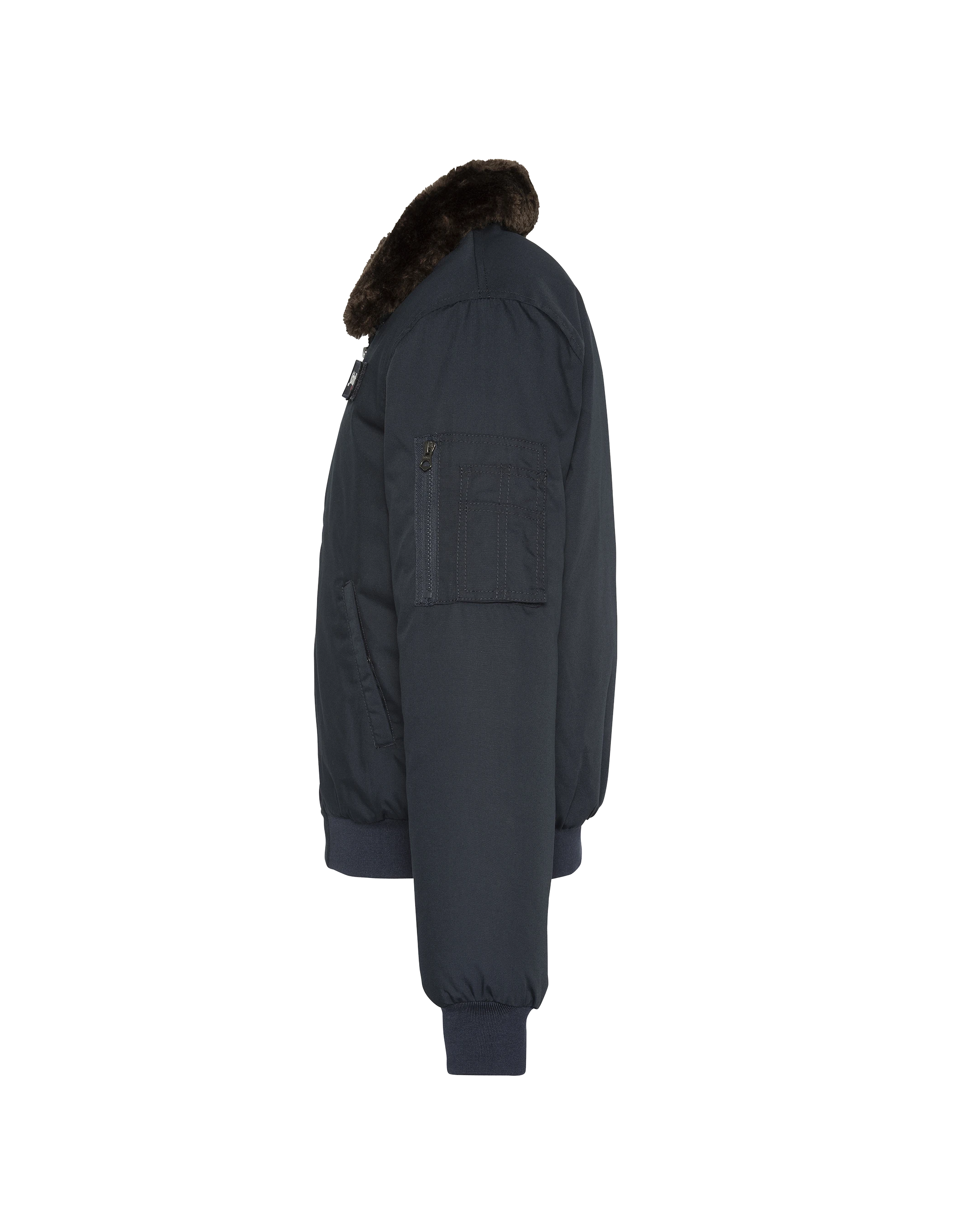 Giacca blu navy con collare in finta pelliccia rimovibile-6