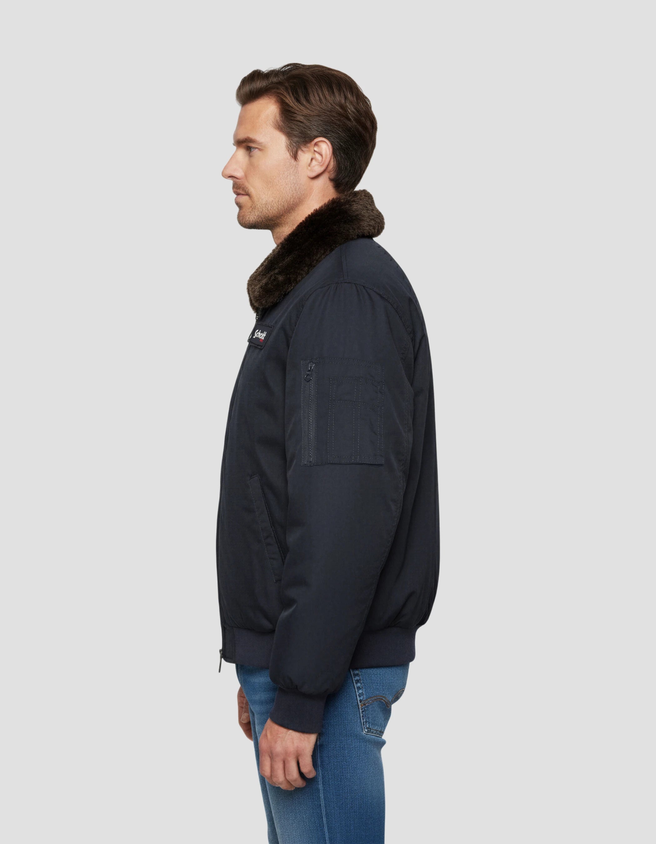 Giacca blu navy con collare in finta pelliccia rimovibile-3