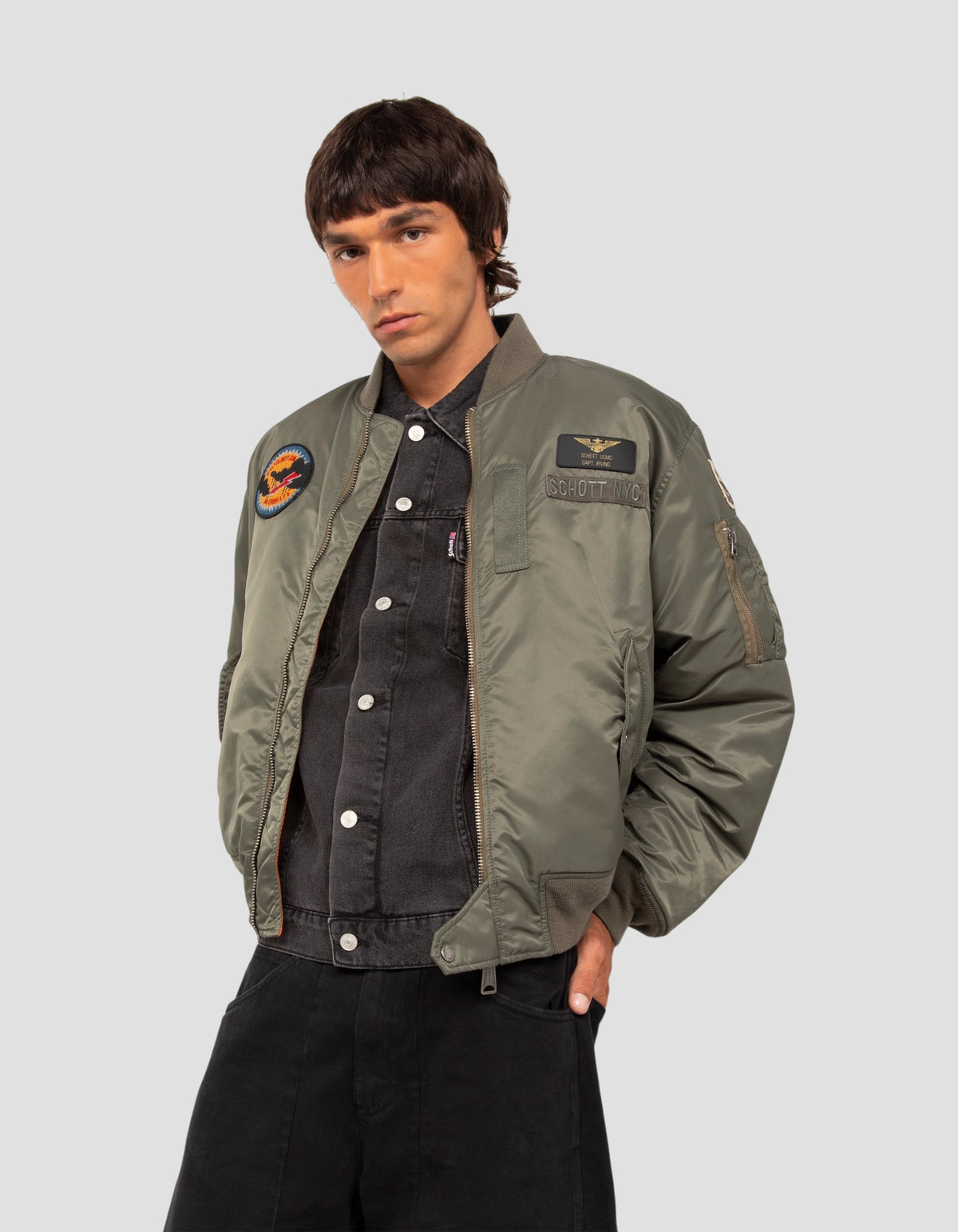 Bomber jacket patched sage khaki type MA-1