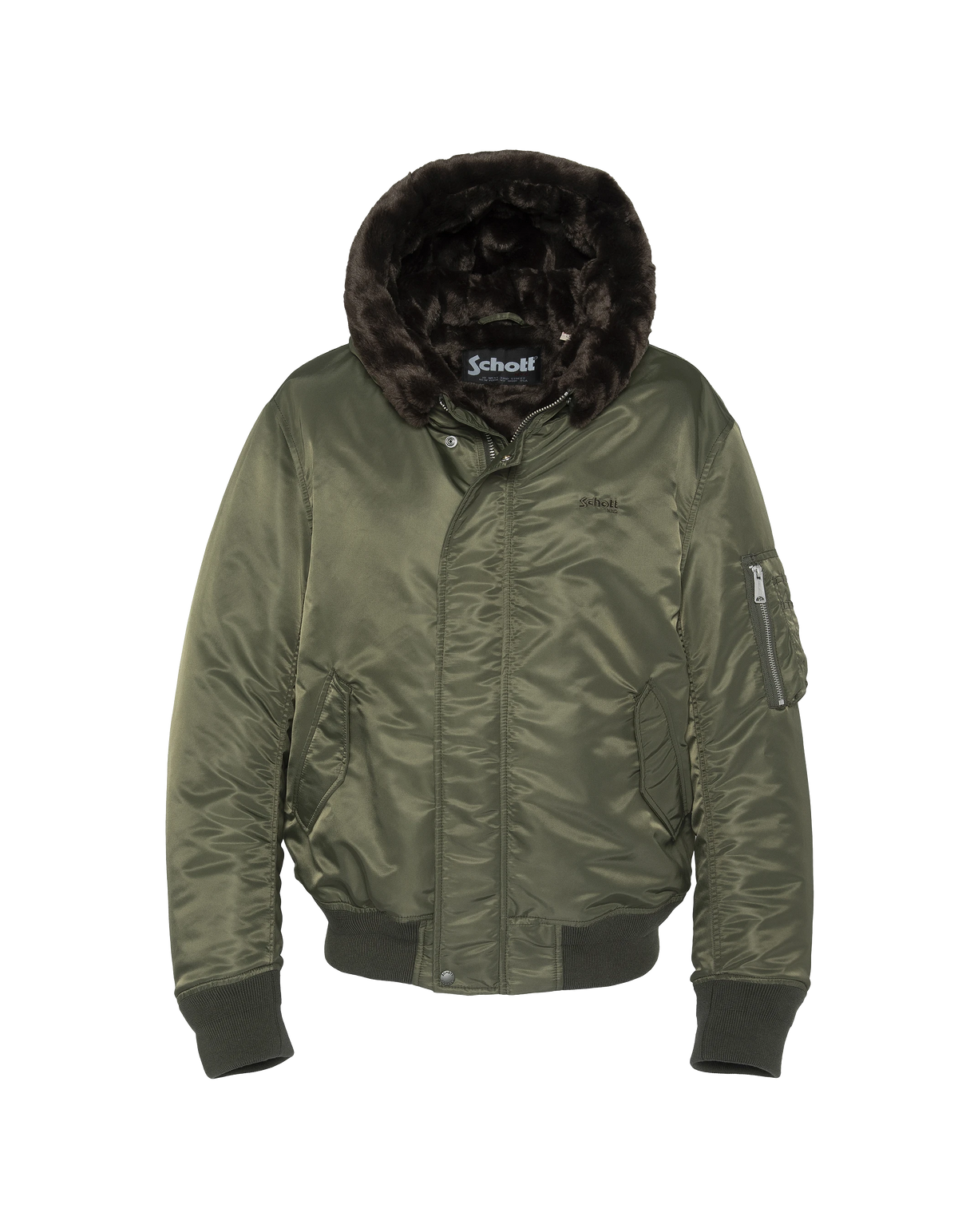 Bomber à capuche army kaki doublée fausse fourrure
