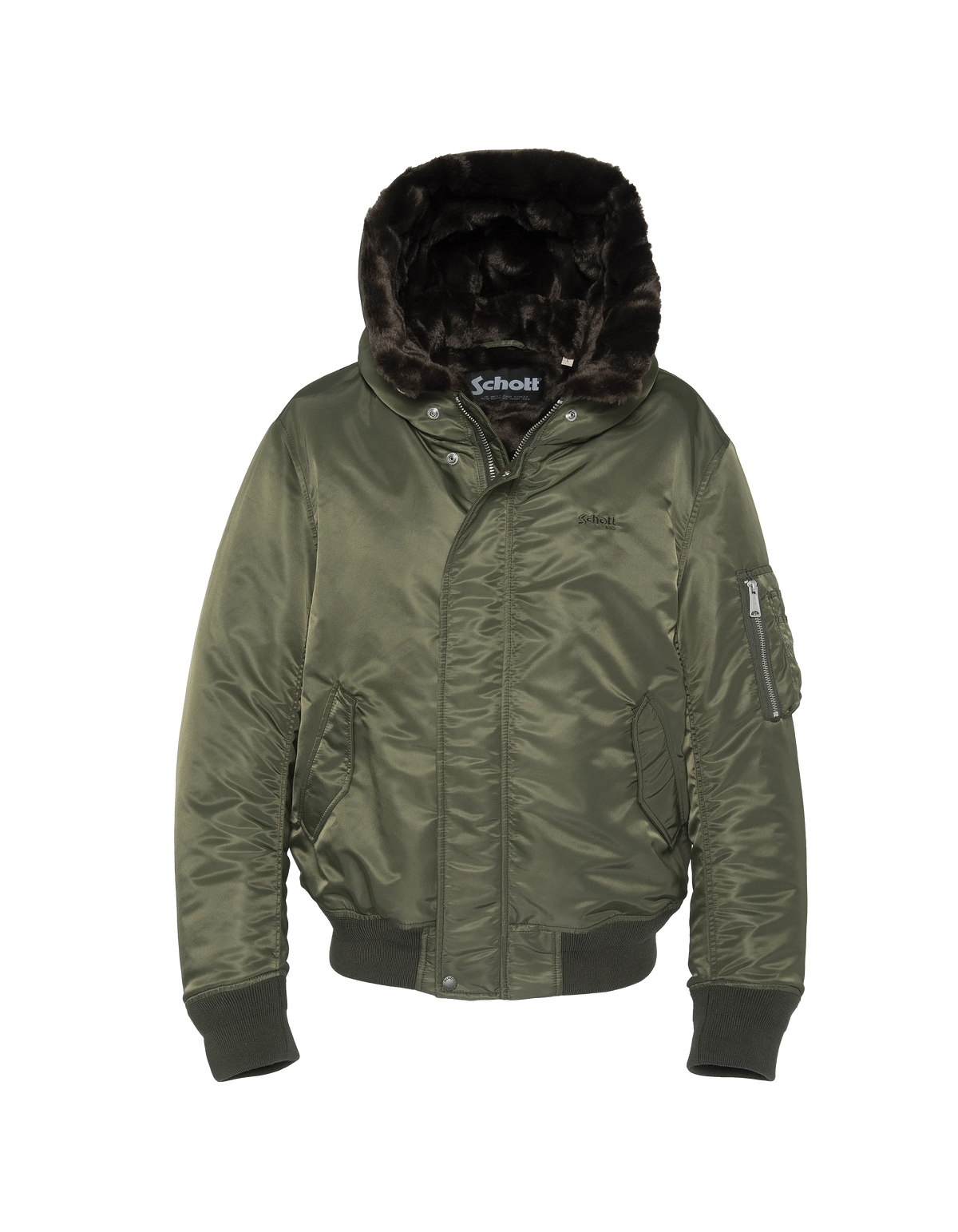 Bomber à capuche army kaki doublée fausse fourrure