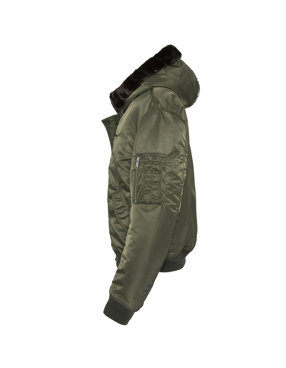 Bomber à capuche army kaki doublée fausse fourrure