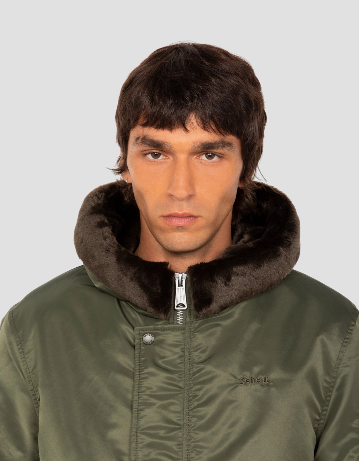 Bomber à capuche army kaki doublée fausse fourrure