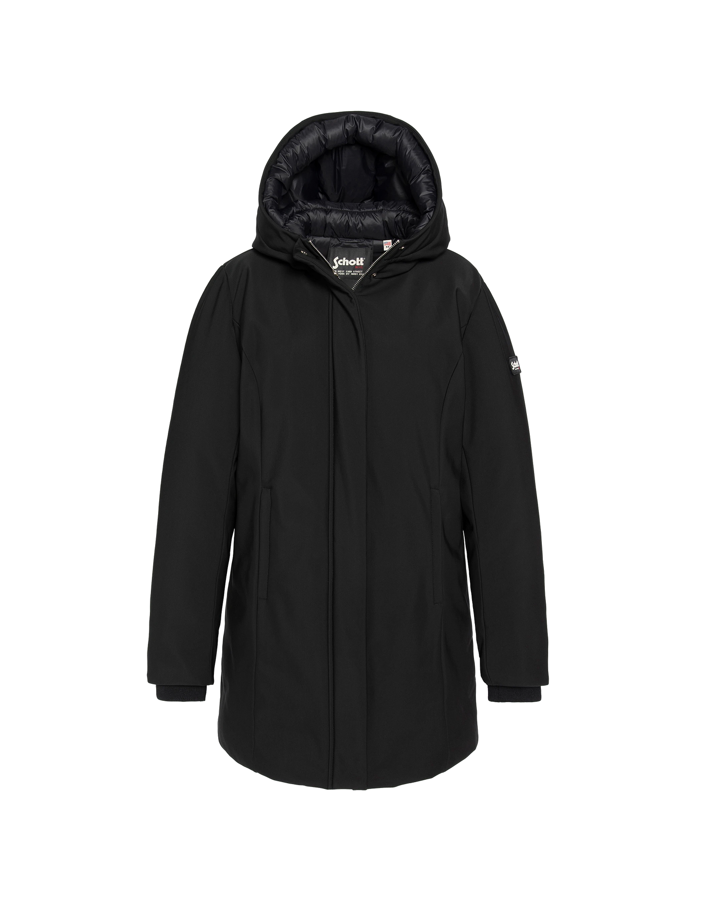 Langer schwarzer wasserabweisender Parka mit Kapuze