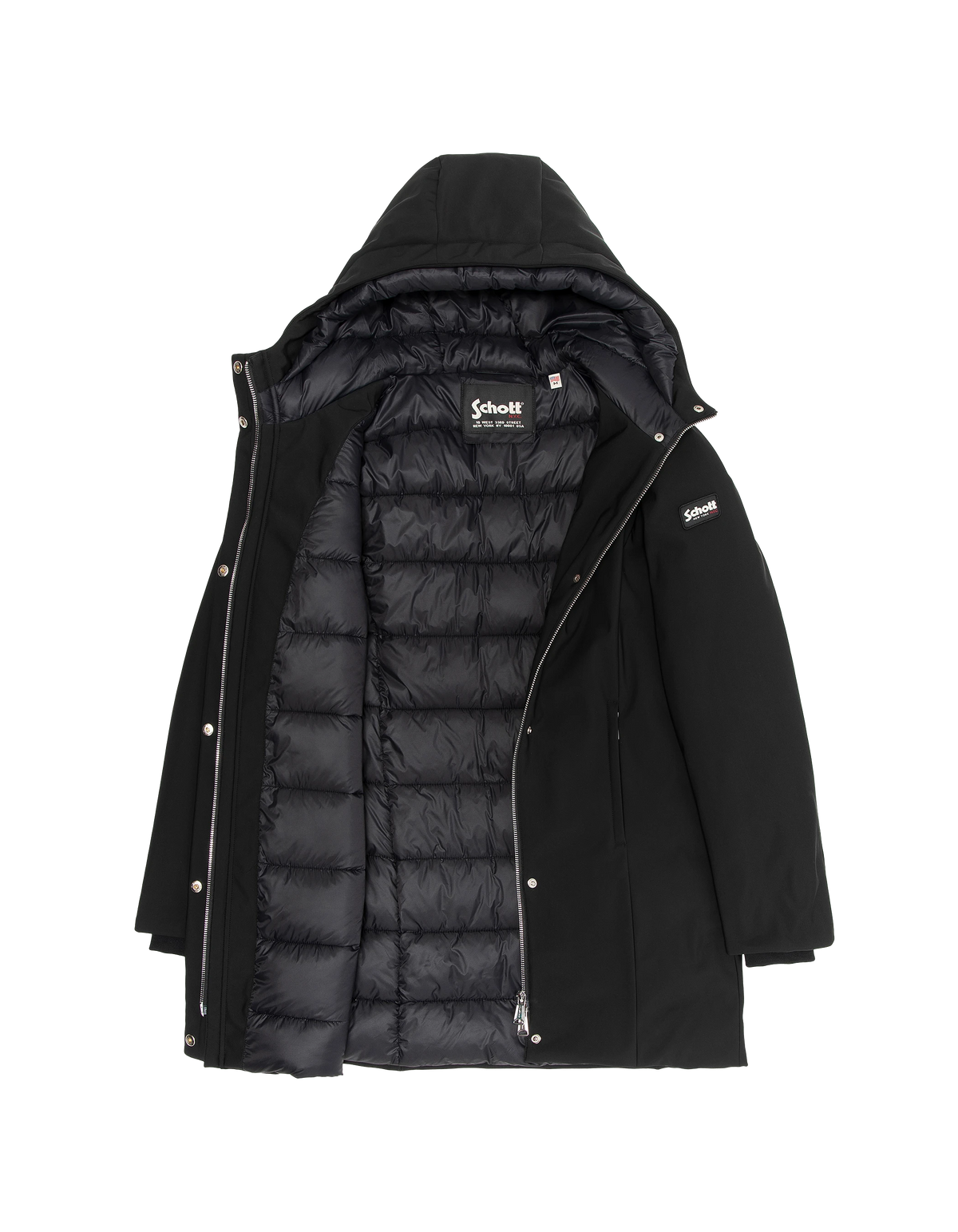 Langer schwarzer wasserabweisender Parka mit Kapuze