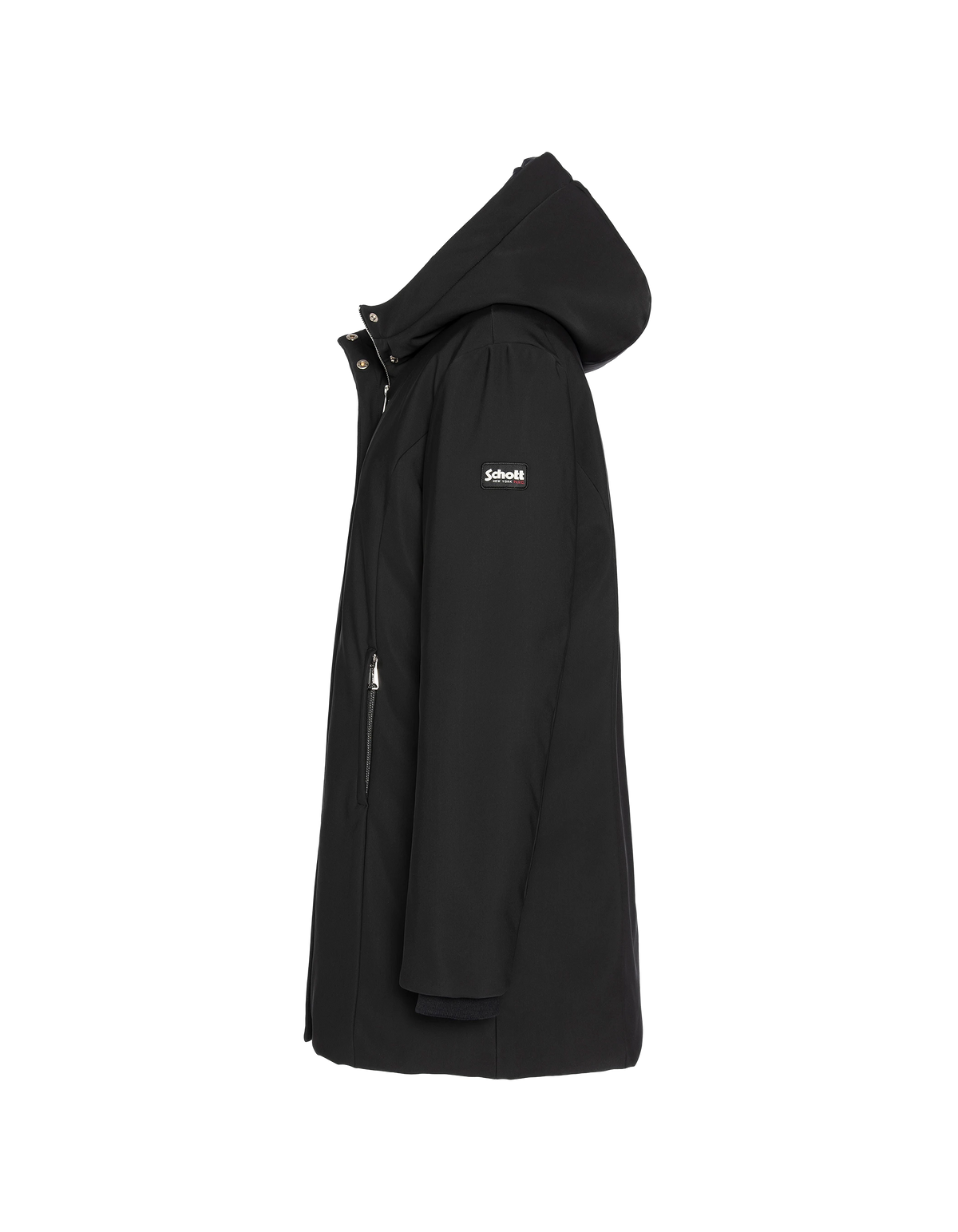 Langer schwarzer wasserabweisender Parka mit Kapuze