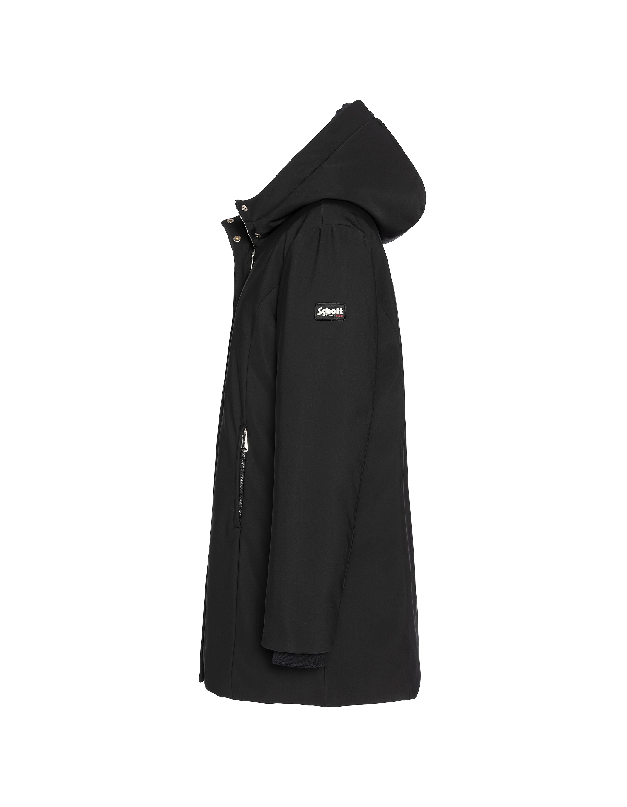 Langer schwarzer wasserabweisender Parka mit Kapuze-8