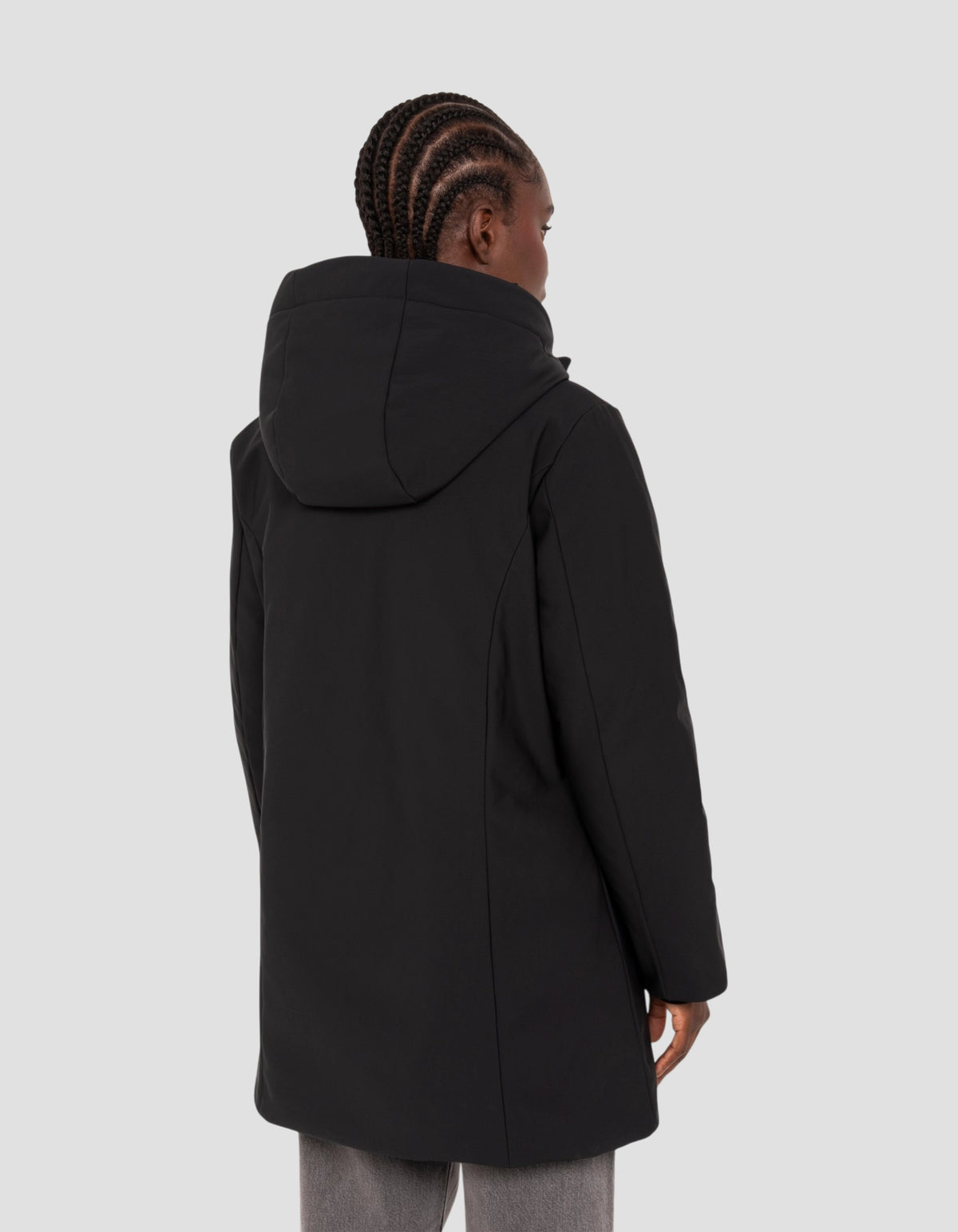 Langer schwarzer wasserabweisender Parka mit Kapuze
