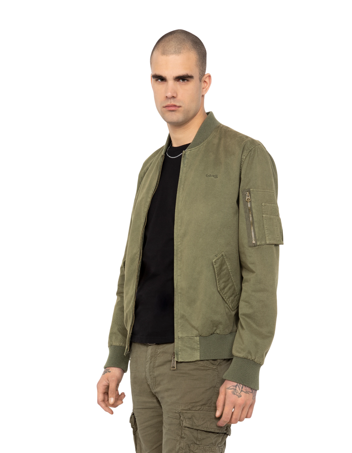 Khaki MA-1 bomber jacket, washed cotton - ARCATA | Schott NYC® Khaki MA-1 bomber jacket, washed cotton - ARCATA | Schott NYC®