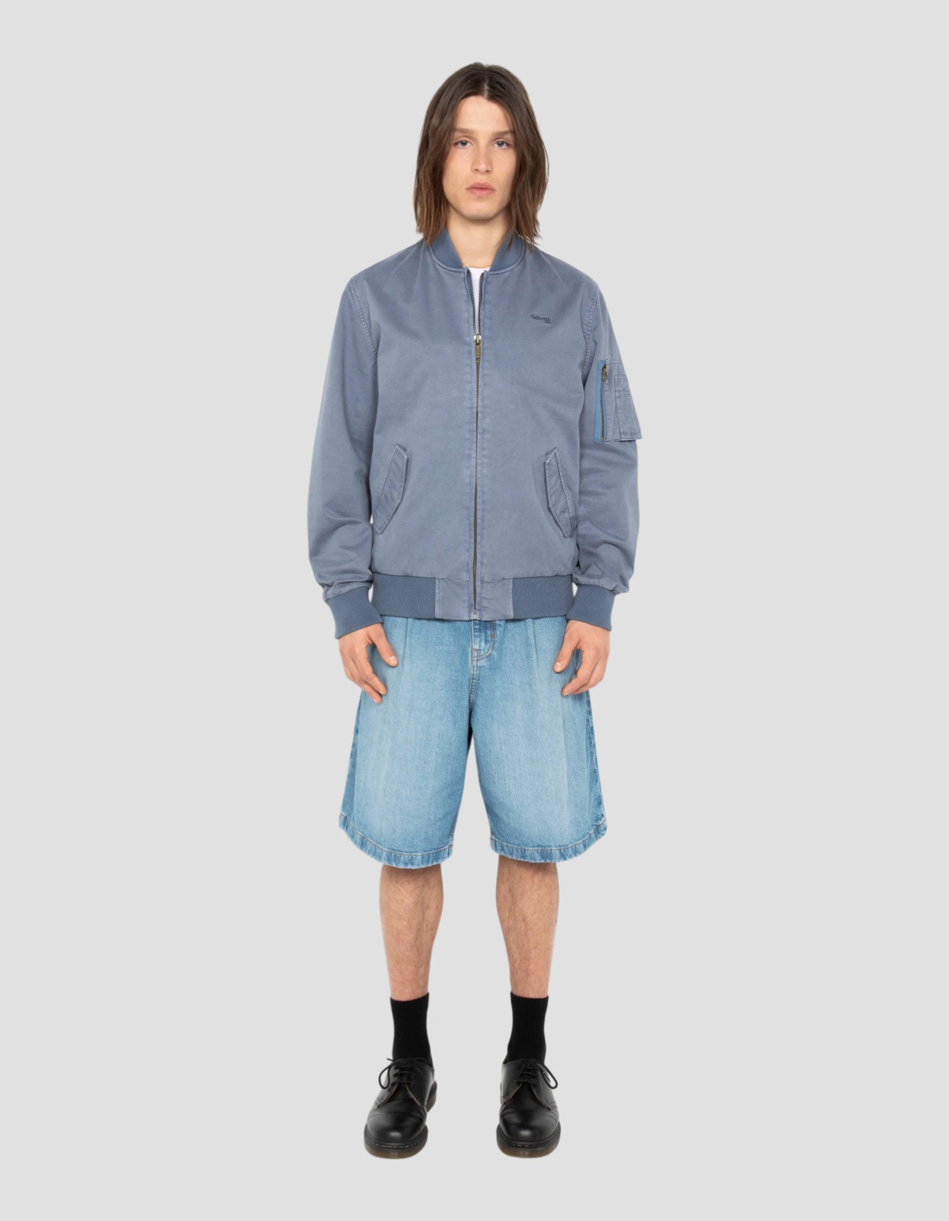 Lake blue MA-1 bomber jacket, washed cotton - ARCATA | Schott NYC®