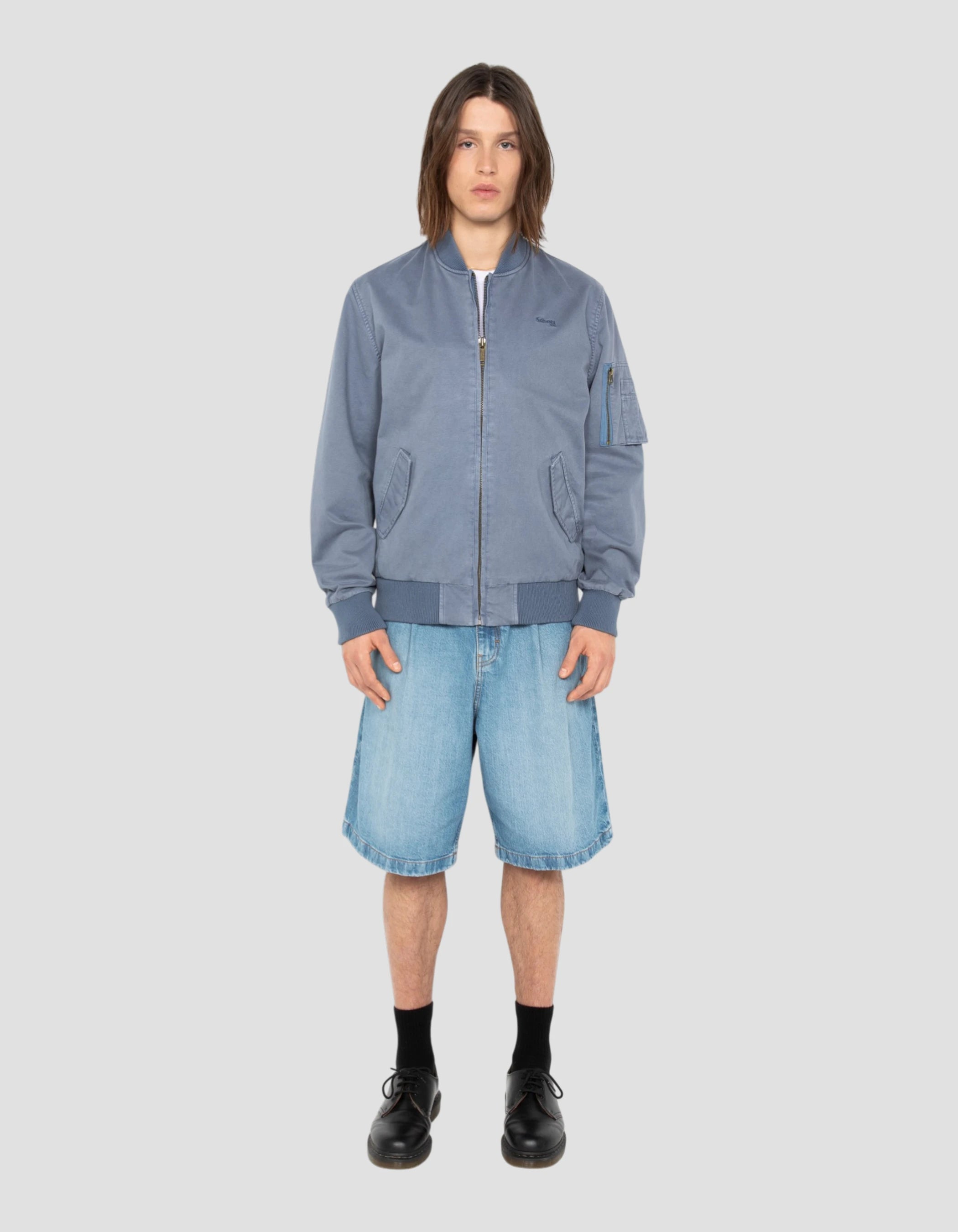 Bomber MA-1 bleu lac, coton lavé-1