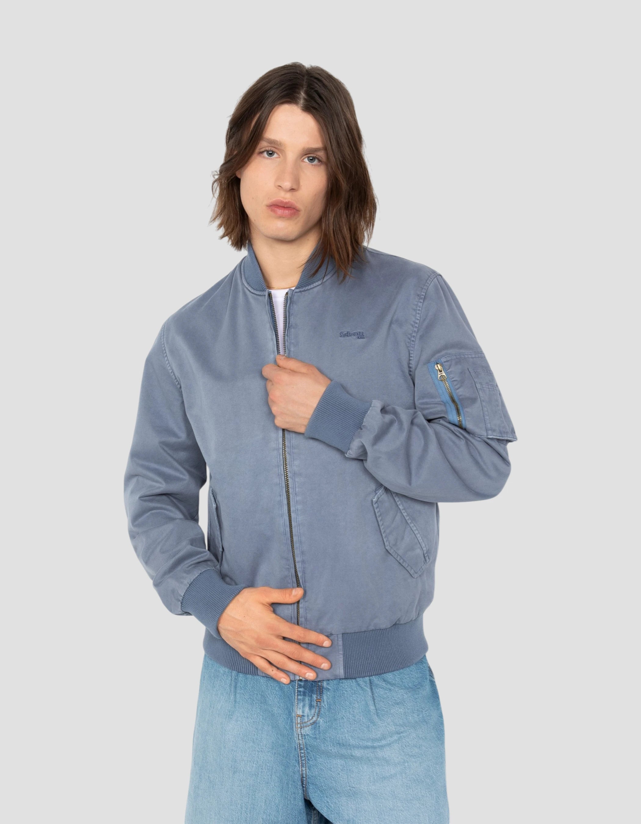 Bomber MA-1 bleu lac, coton lavé-3