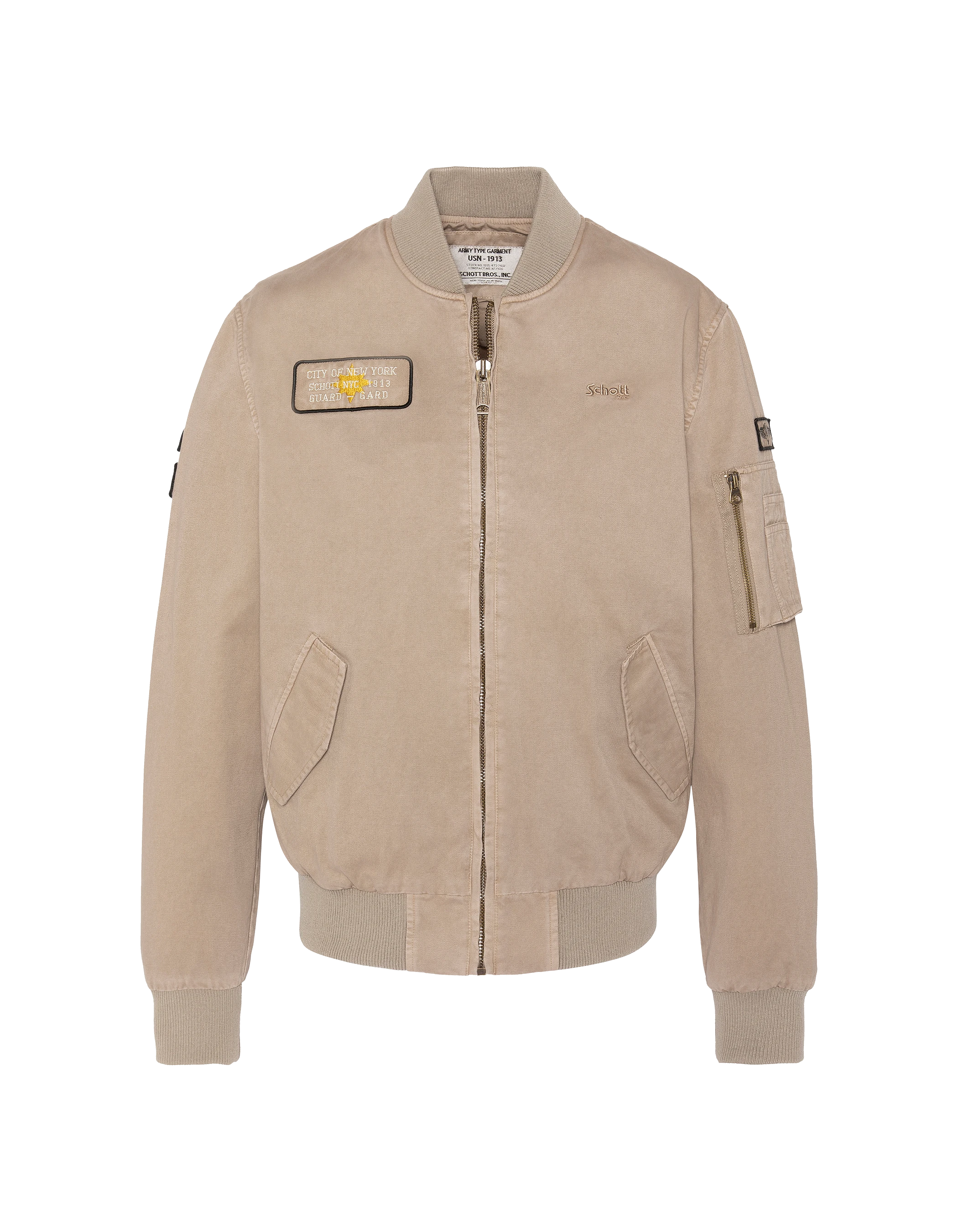 Bomber badgé taupe type MA-1 en coton lavé-2