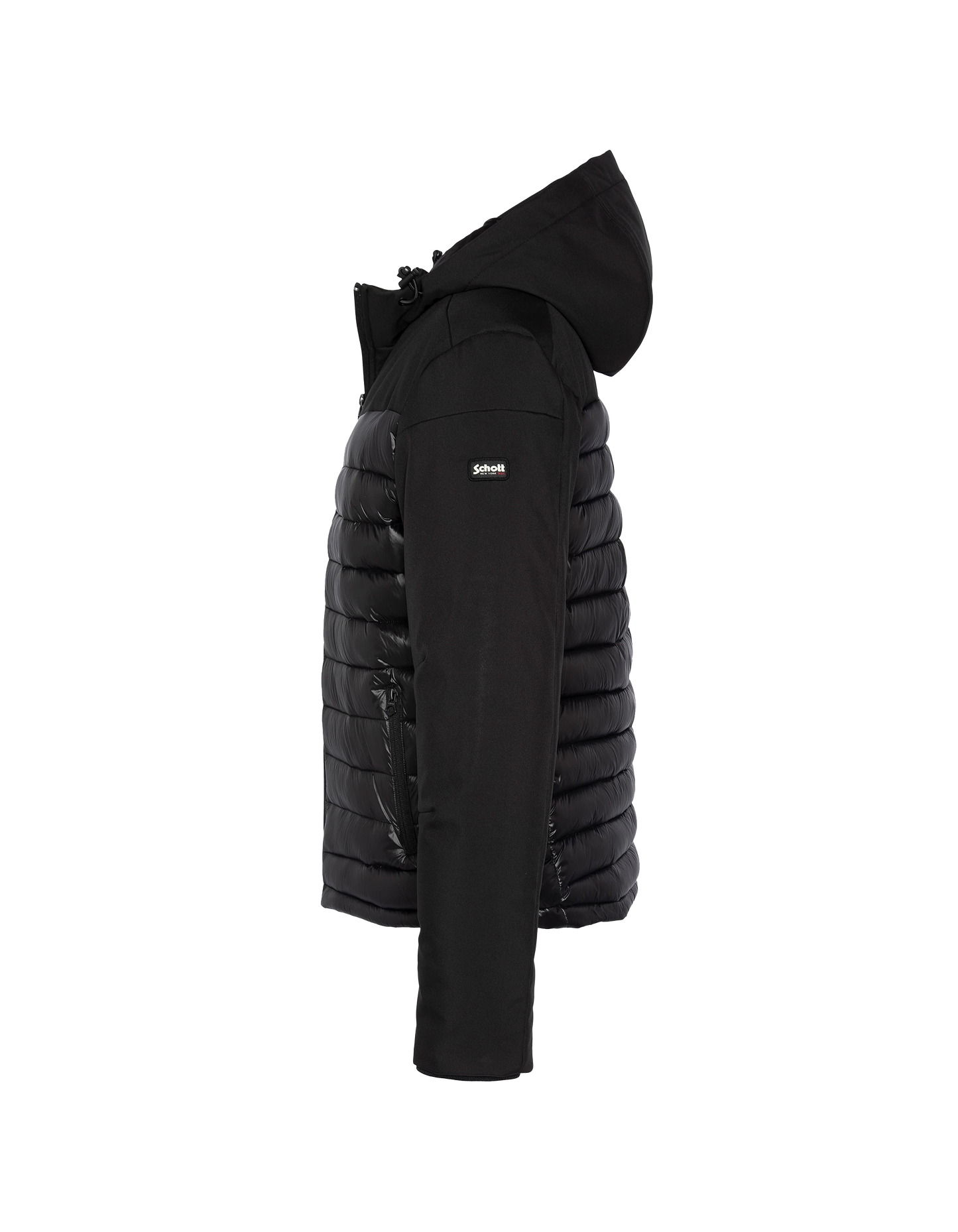 Schwarze Down -Jacke mit abnehmbarem Kunstpelzkragen