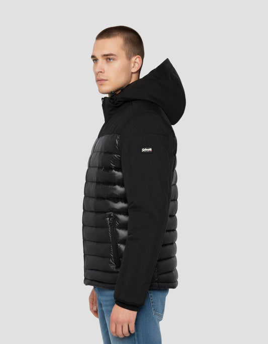 Black down jacket with removable faux fur collar
