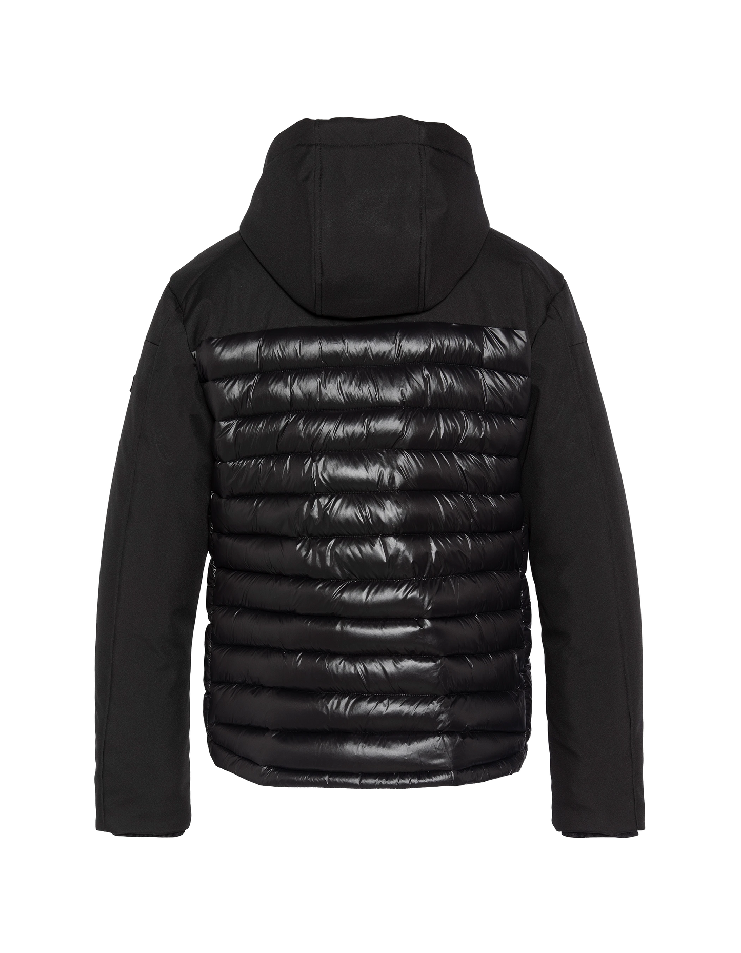 Schwarze Down -Jacke mit abnehmbarem Kunstpelzkragen