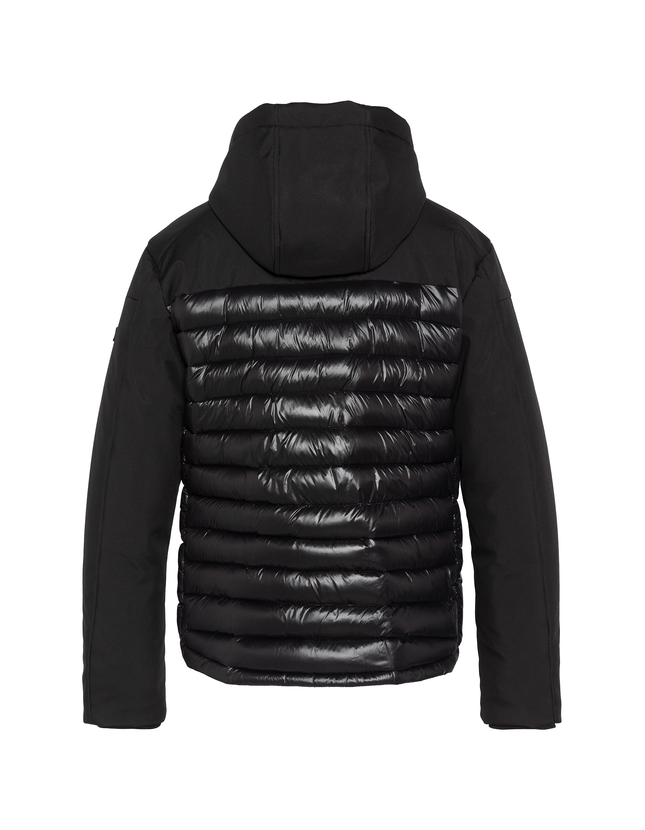 Schwarze Down -Jacke mit abnehmbarem Kunstpelzkragen-6