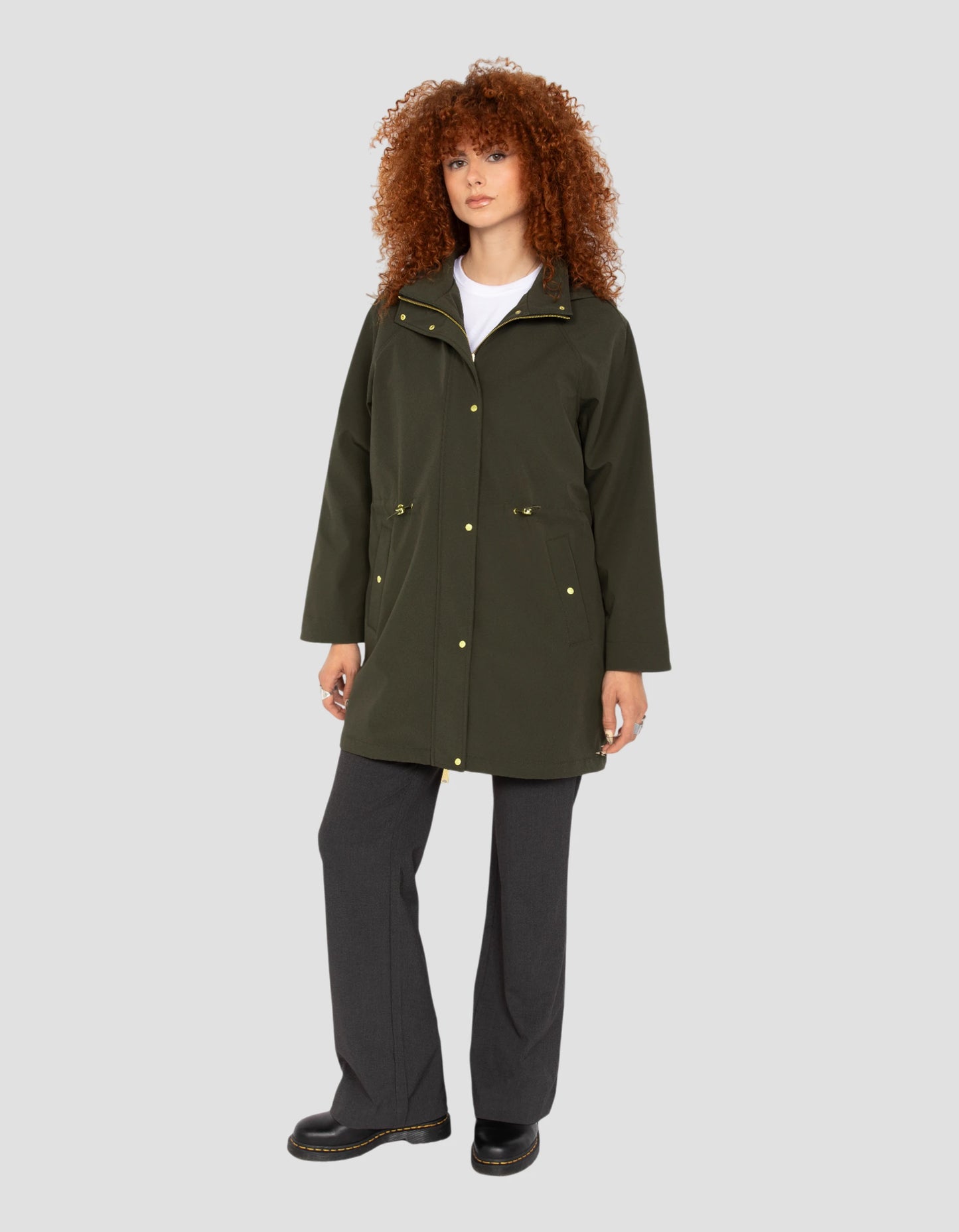Khaki Parka Multipoches con felpa con cappuccio