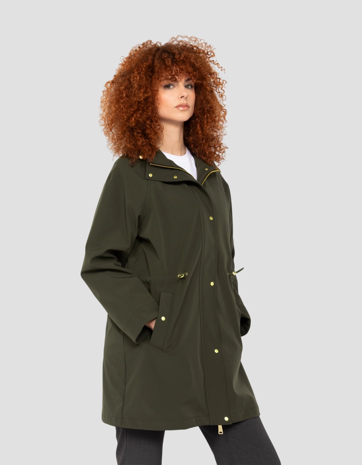 Khaki Parka Multipoches con felpa con cappuccio
