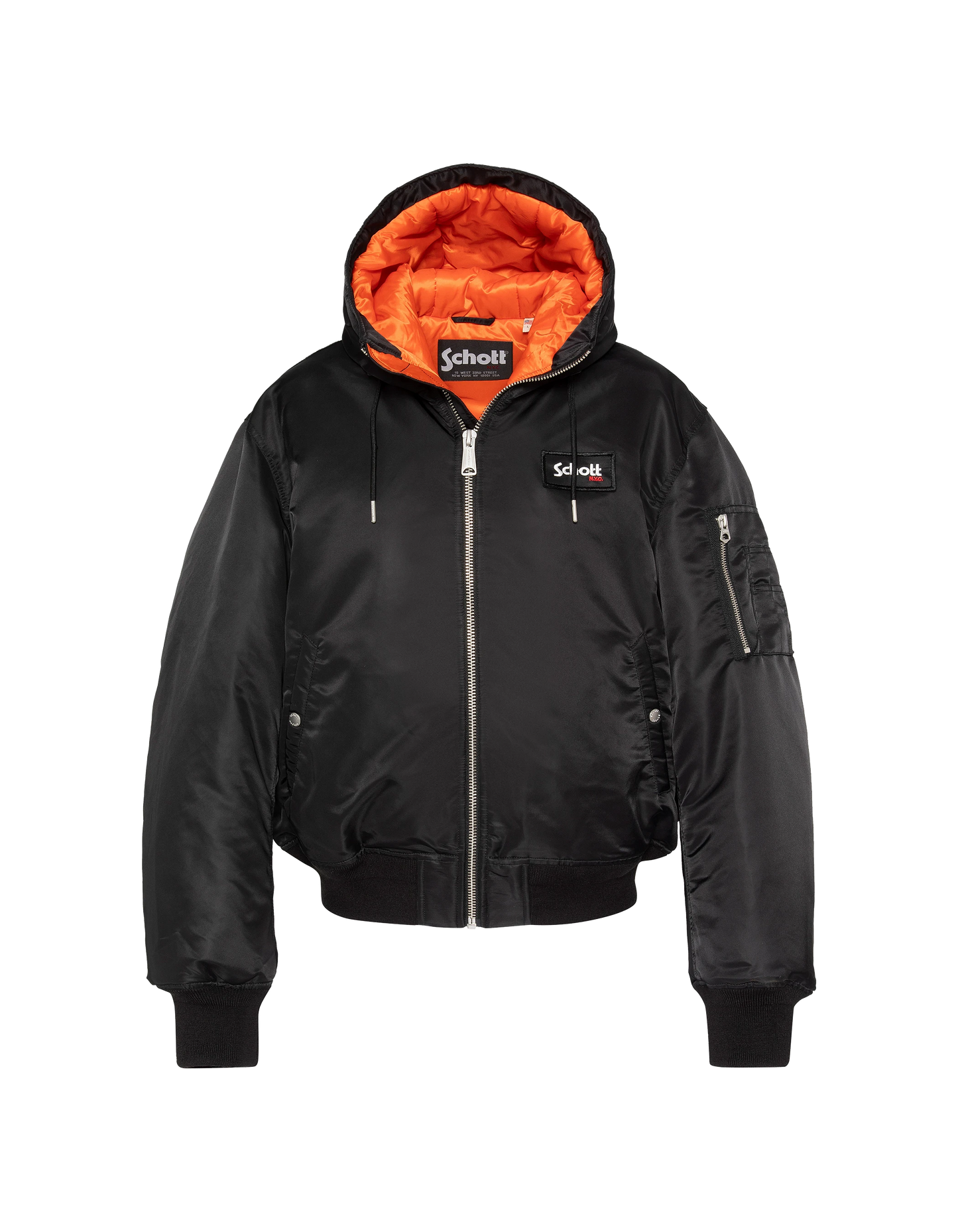 Schwarze Bomberjacke Typ N2B Motorhaube mit integriertem Rucksack