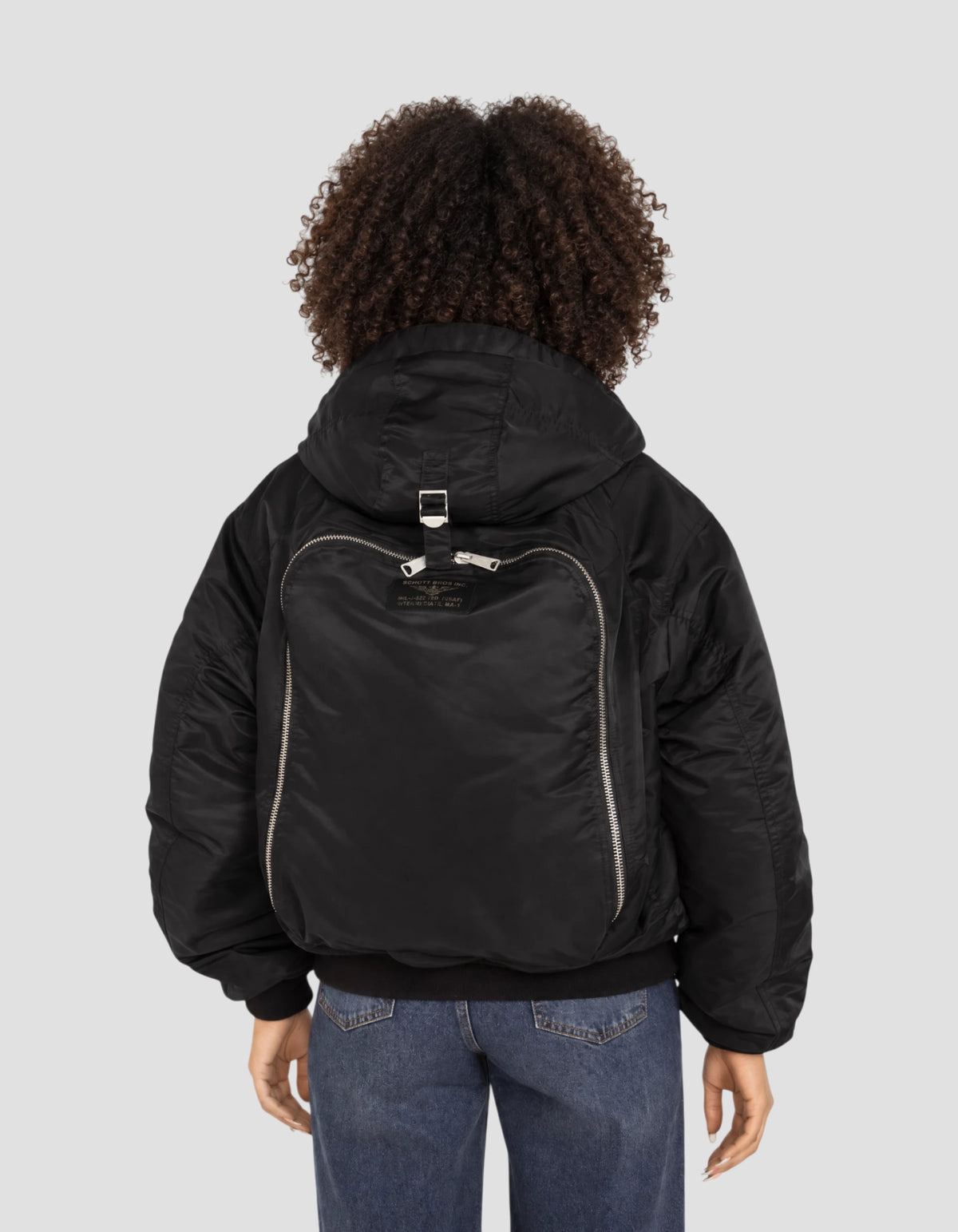 Blouson bomber noir type N2B à capuche avec sac à dos intégré-9