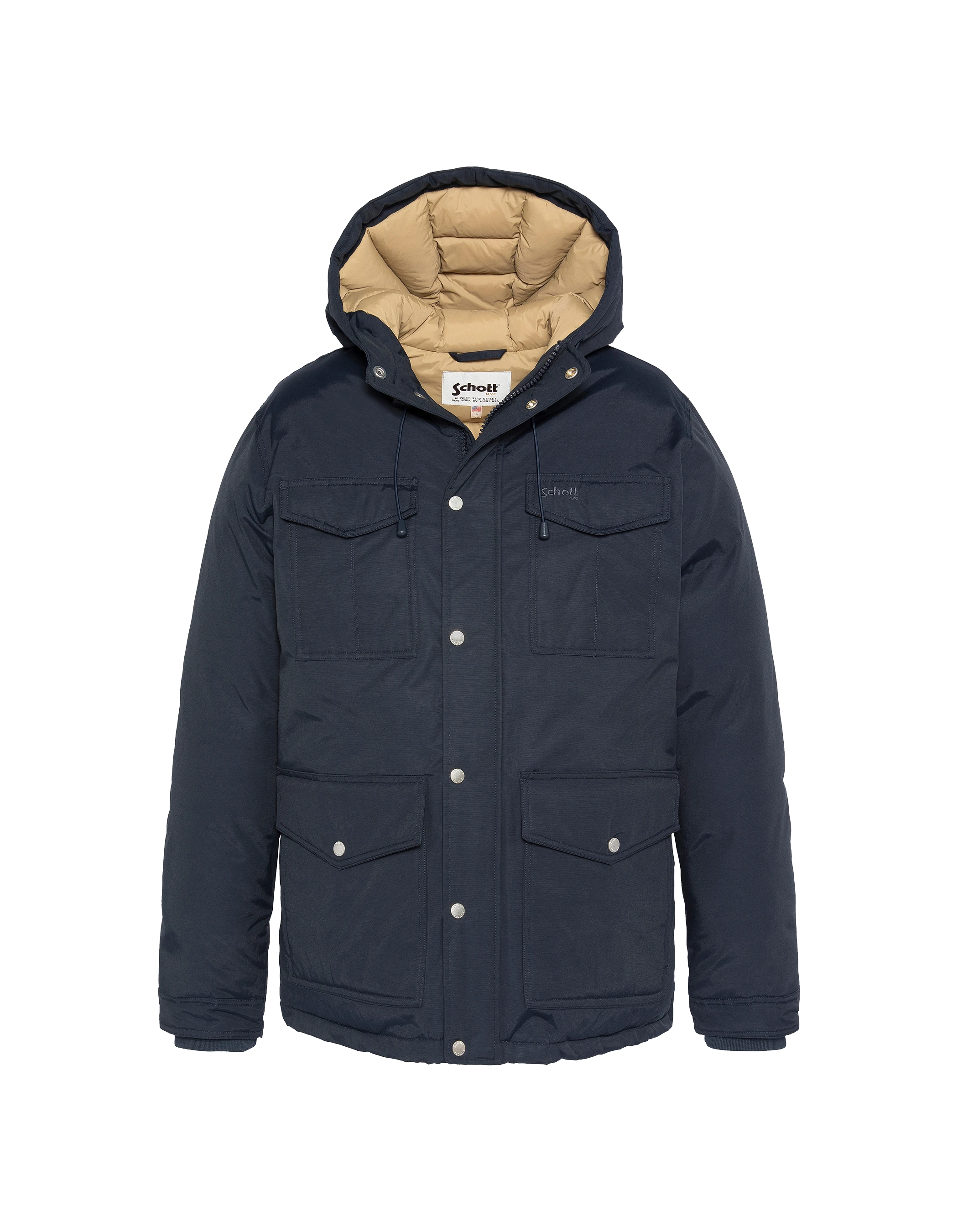 Navy Parka Multipoches con felpa con cappuccio-2