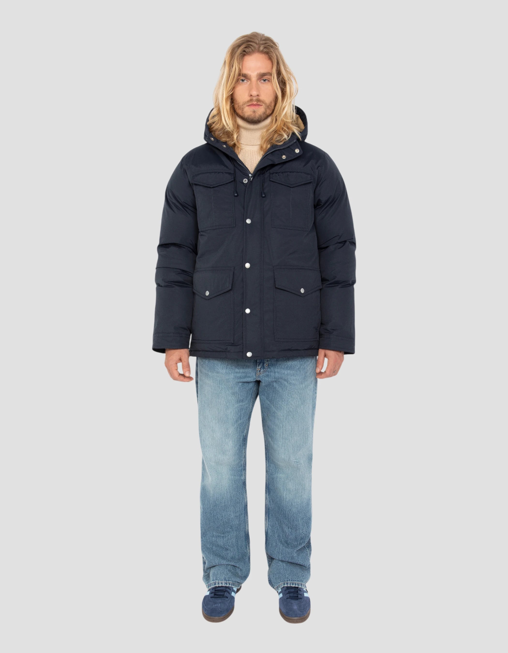 Navy Parka Multipoches con felpa con cappuccio-1