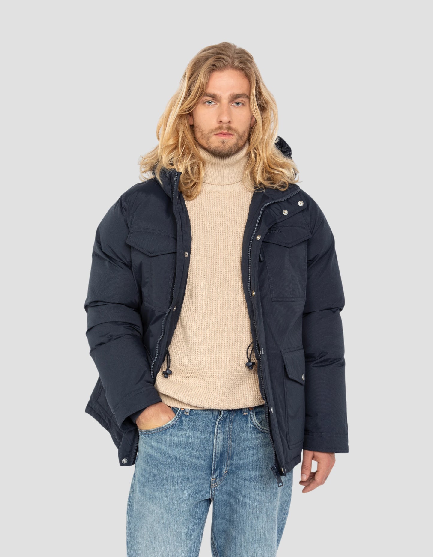 Navy Parka Multipoches con felpa con cappuccio