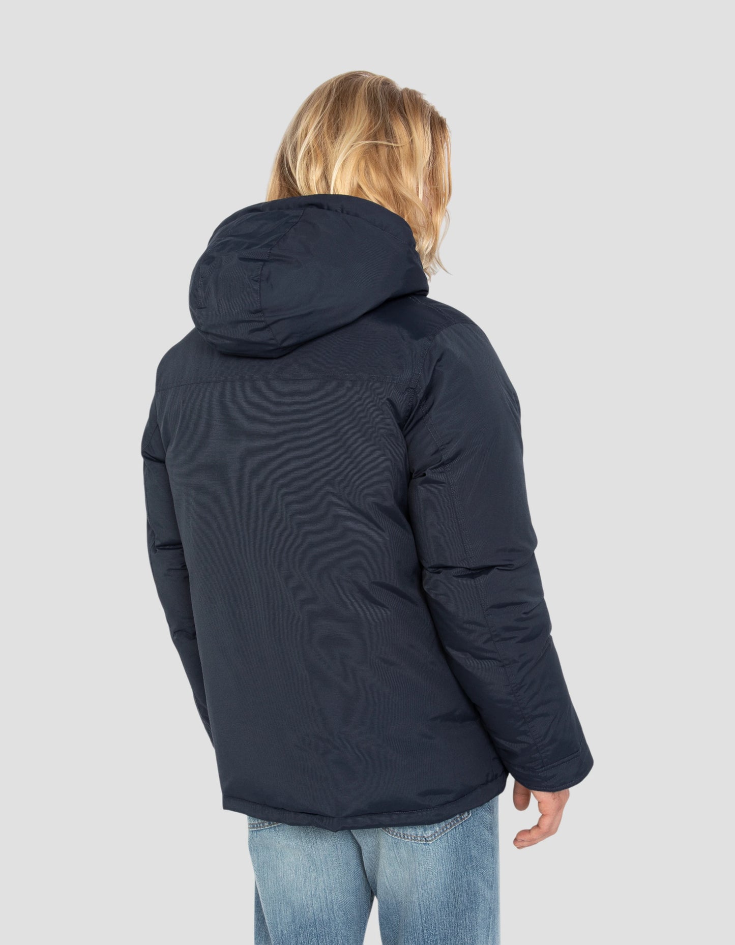 Navy Parka Multipoches con felpa con cappuccio