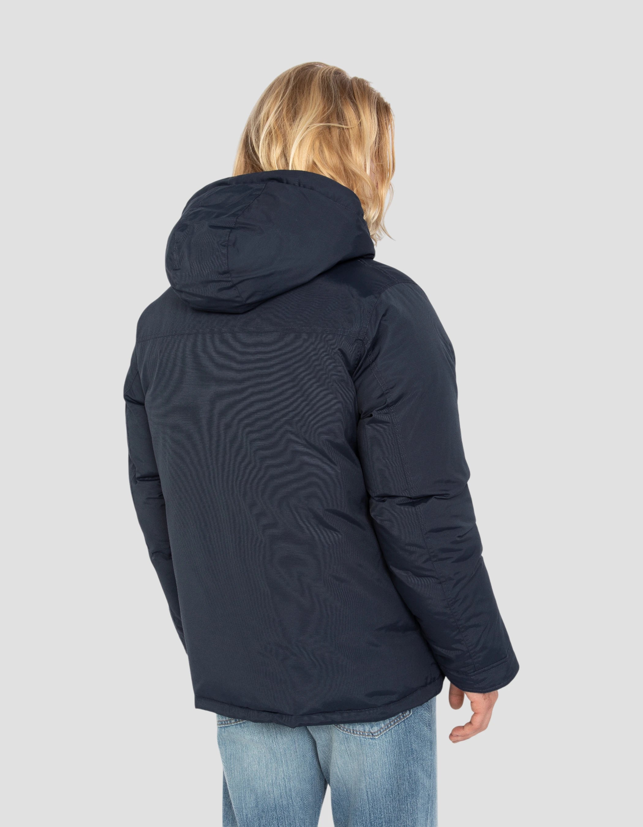 Navy Parka Multipoches con felpa con cappuccio-6