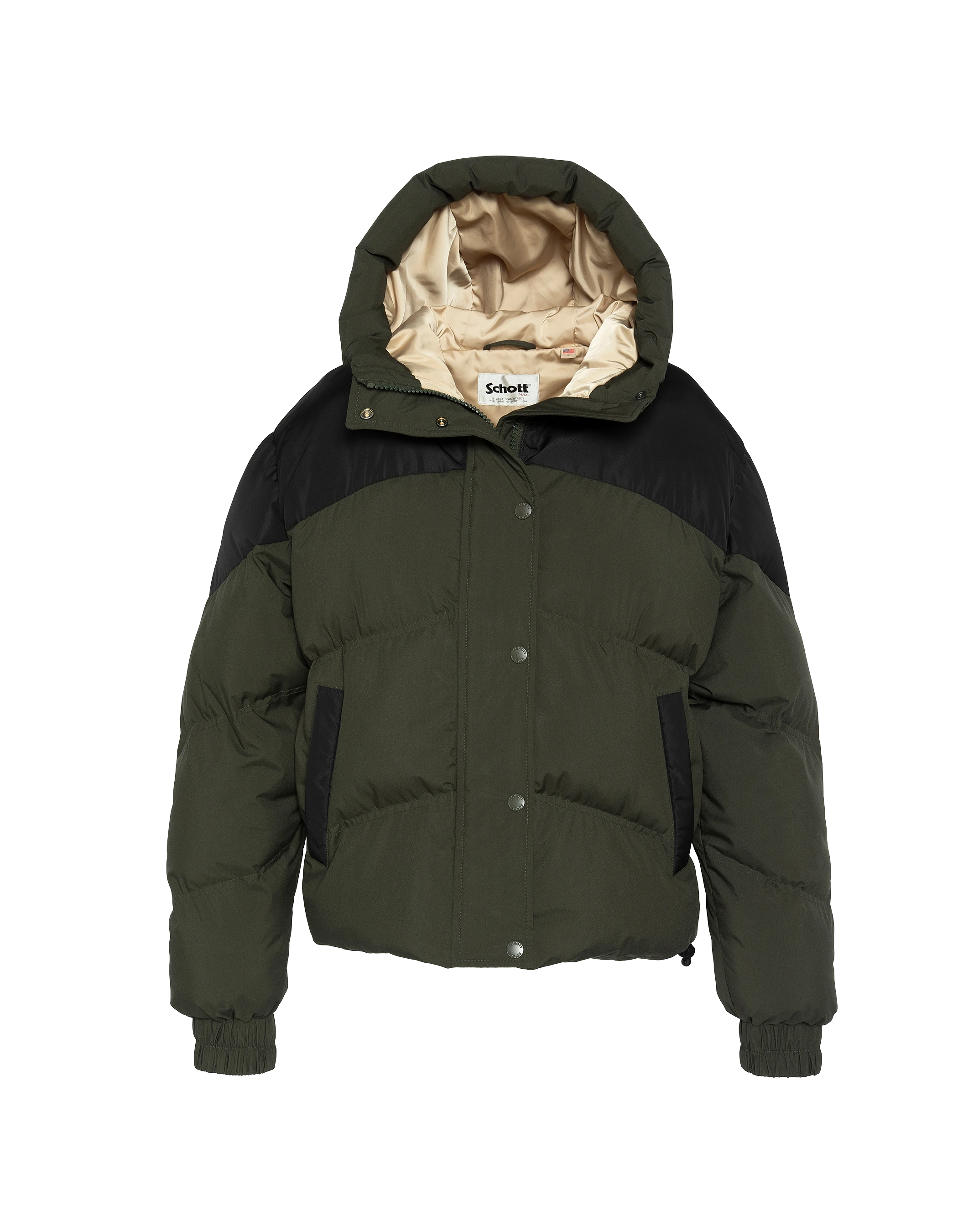Kurze Khaki und schwarze kurze Jacke mit Kapuze-2