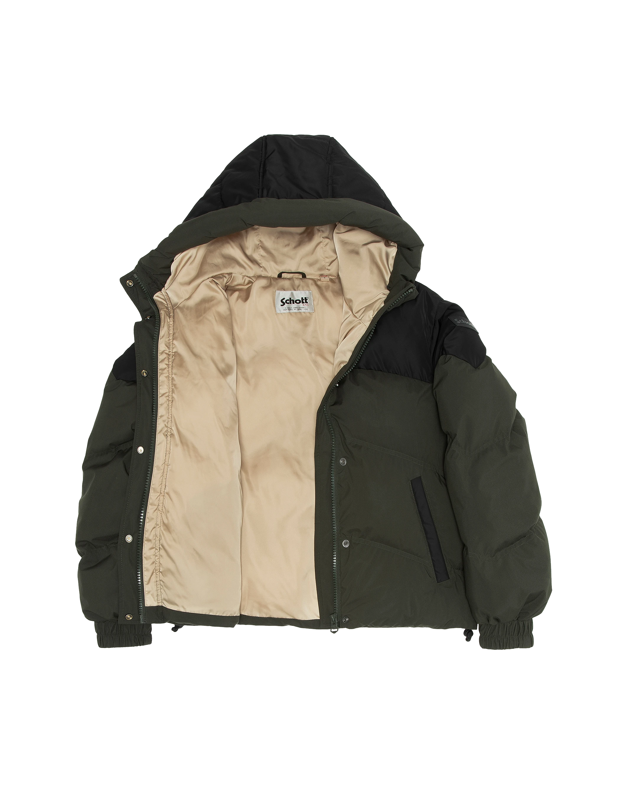 Kurze Khaki und schwarze kurze Jacke mit Kapuze-7