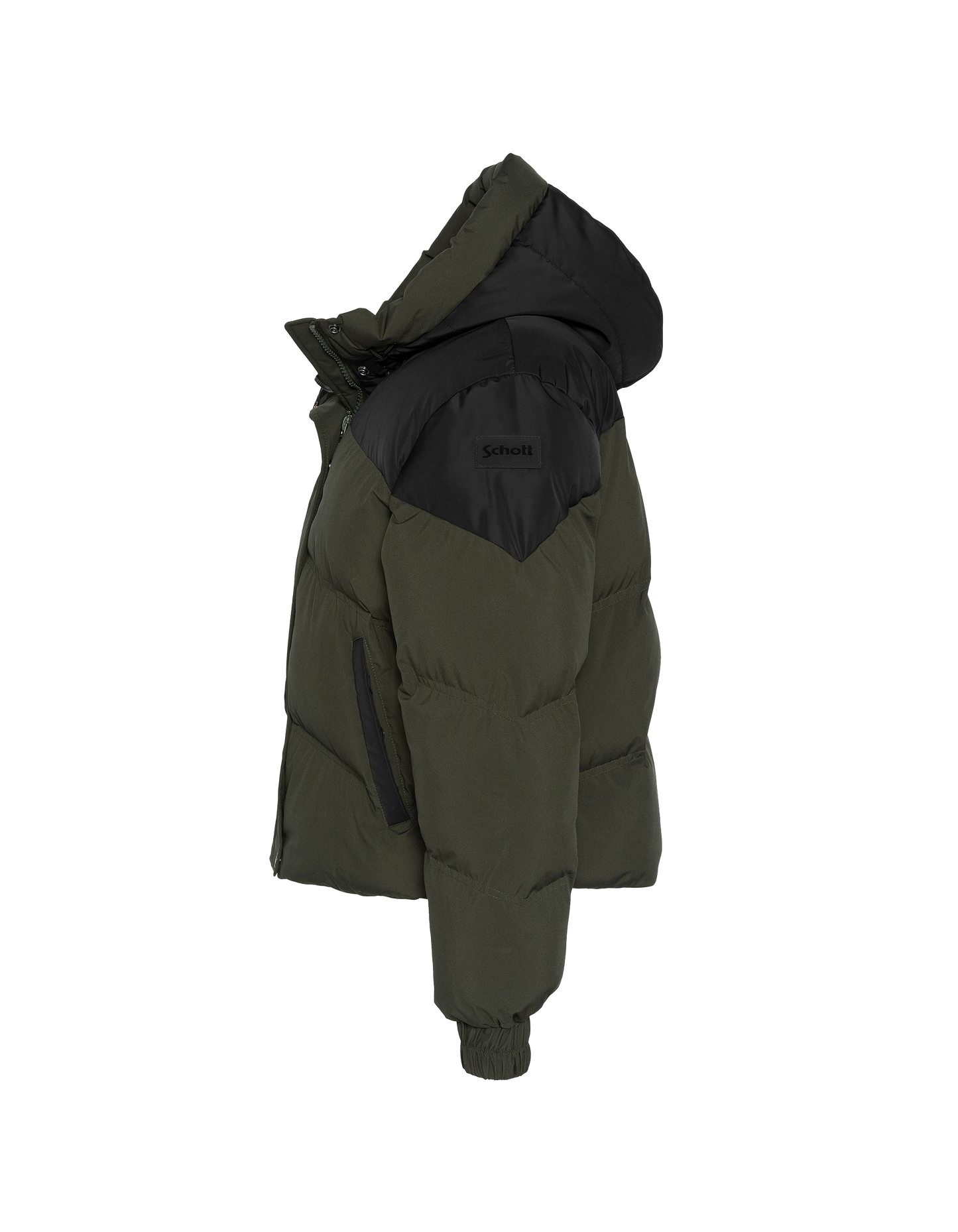 Kurze Khaki und schwarze kurze Jacke mit Kapuze