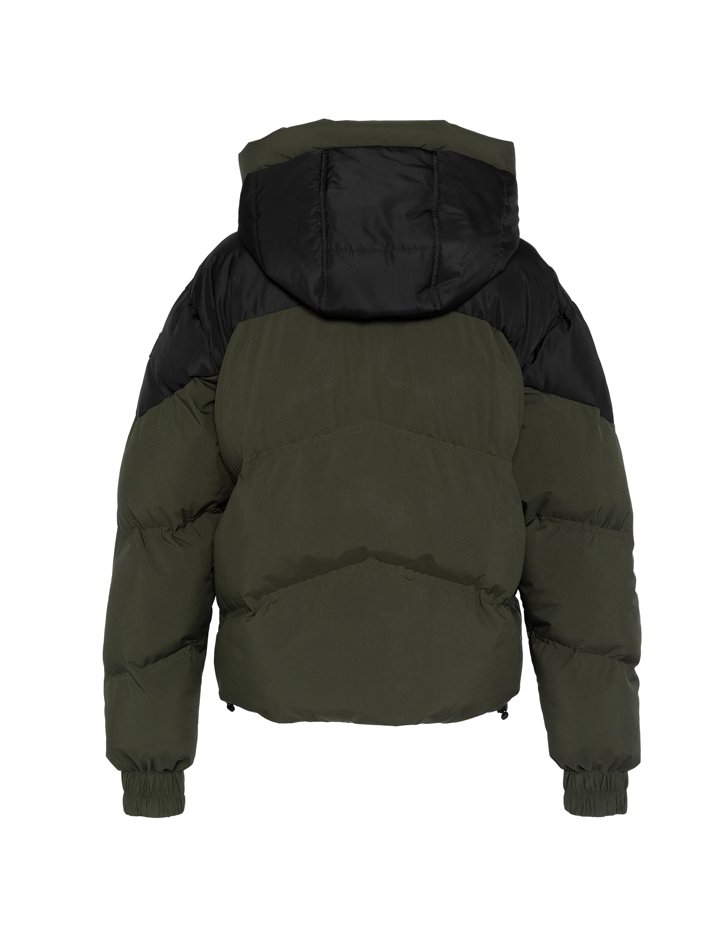 Kurze Khaki und schwarze kurze Jacke mit Kapuze