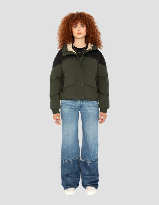 Short Khaki and black short jacket with hooded