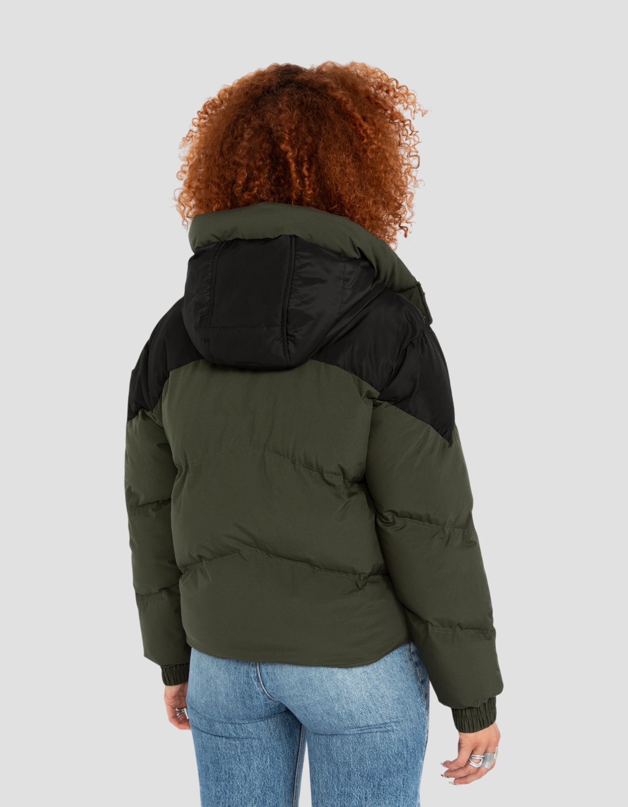 Kurze Khaki und schwarze kurze Jacke mit Kapuze-6