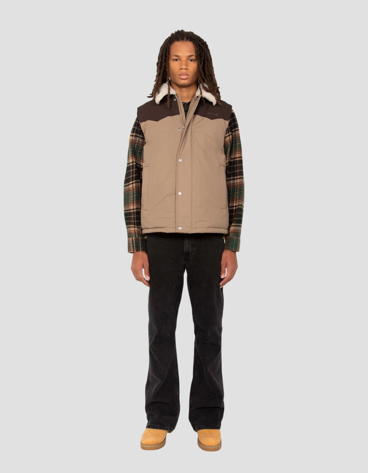 Blouson rancher bicolor beige sans manche-1