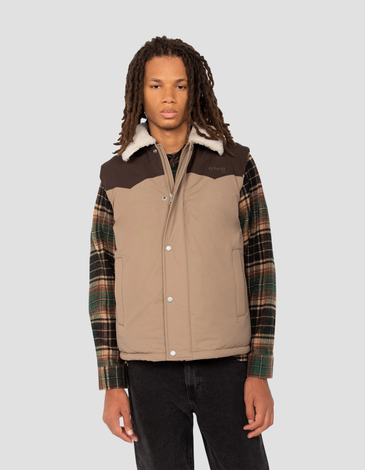 Blouson rancher bicolor beige sans manche-3